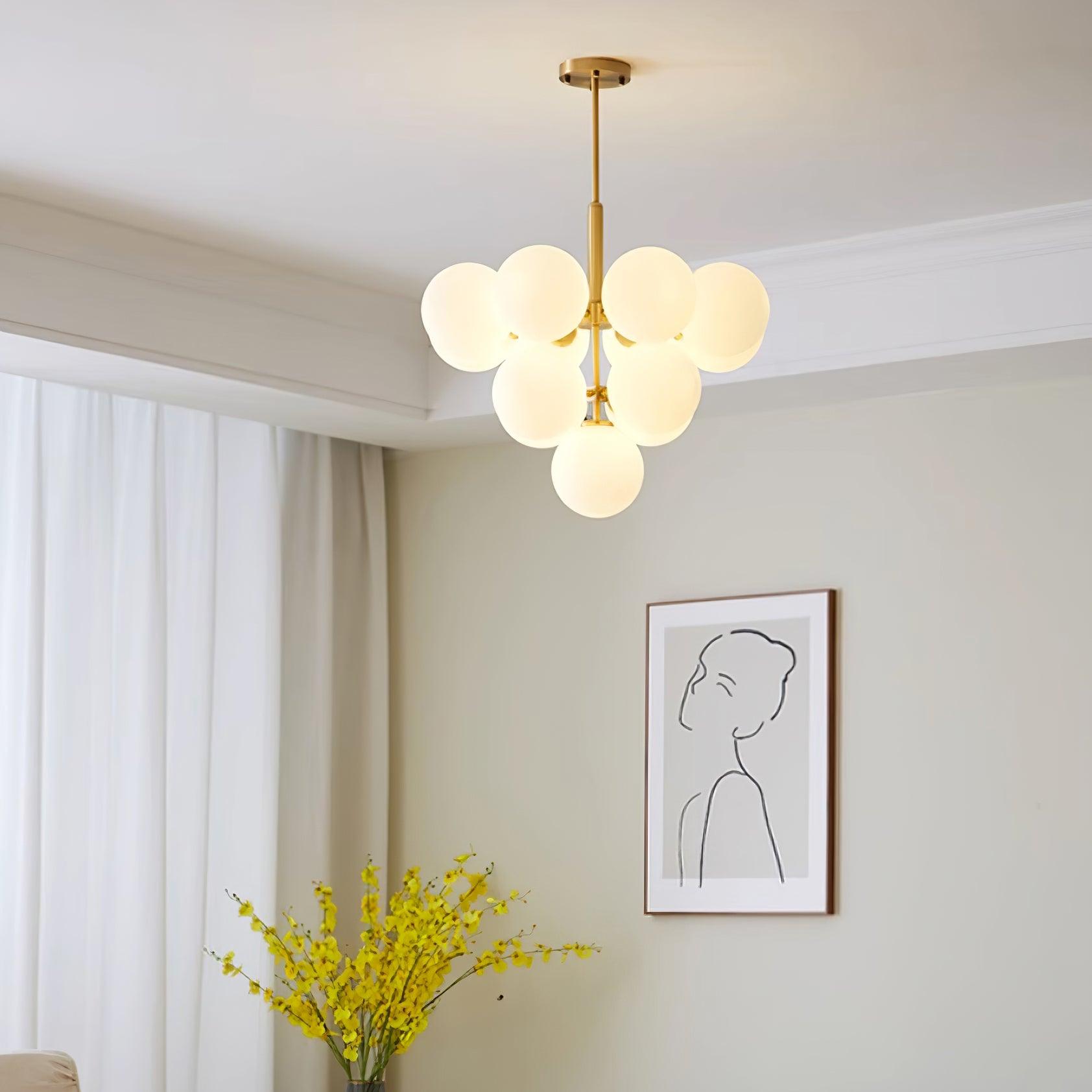 Lustre Globe en Verre Cluster Cadre en Laiton Moderne Minimaliste pour Maison - Neutralighting