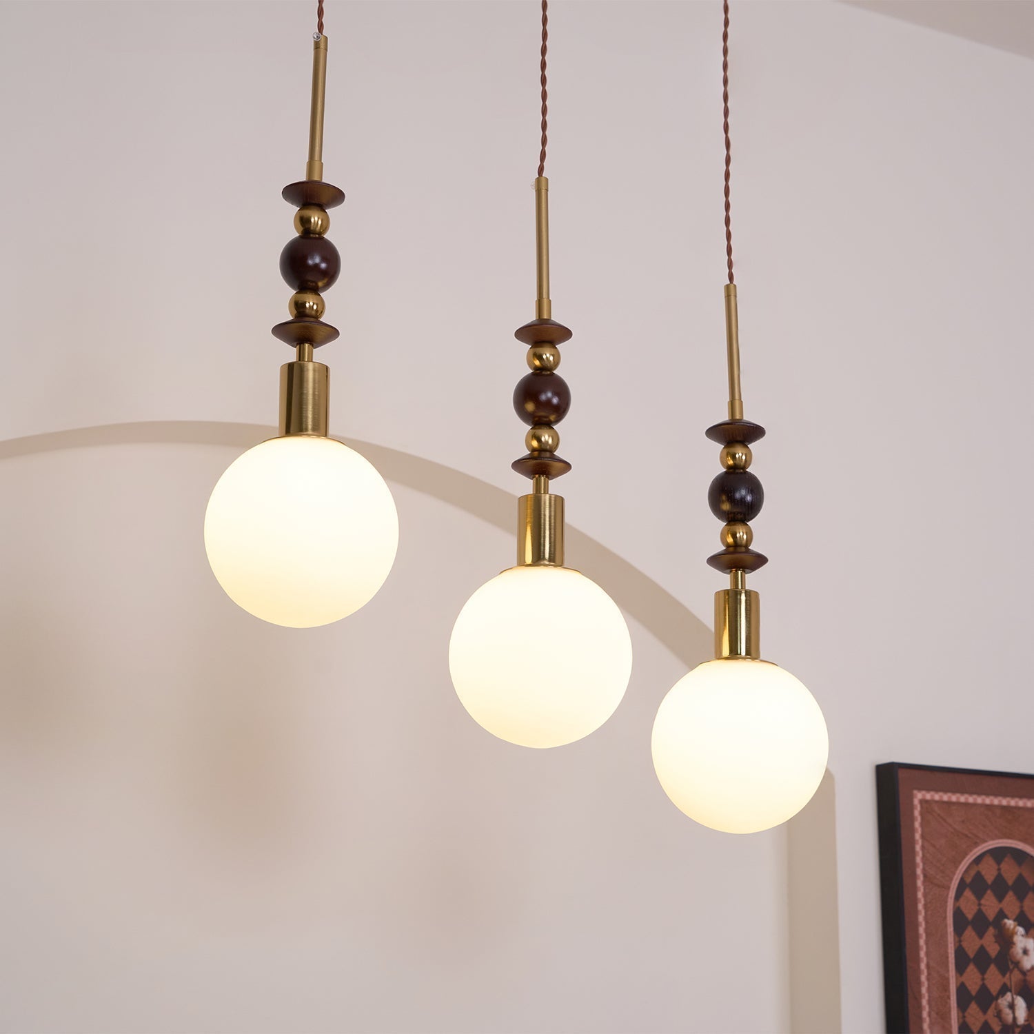 Norn Suspension Verre Perles en Bois - Neutralighting