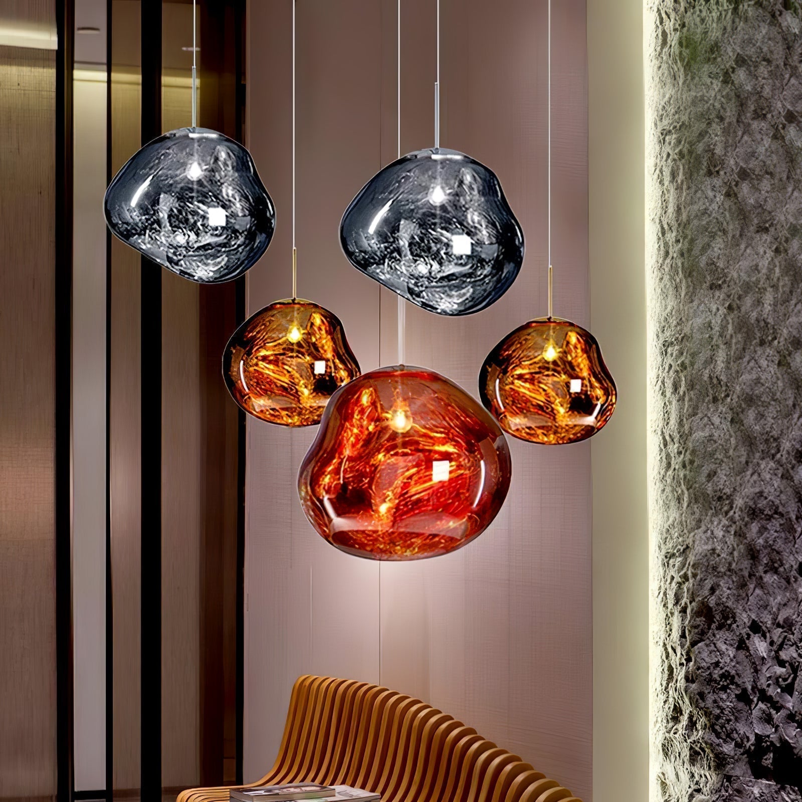 Solara Suspension en Verre Soufflé Cluster Irrégulier Sculptural - Neutralighting
