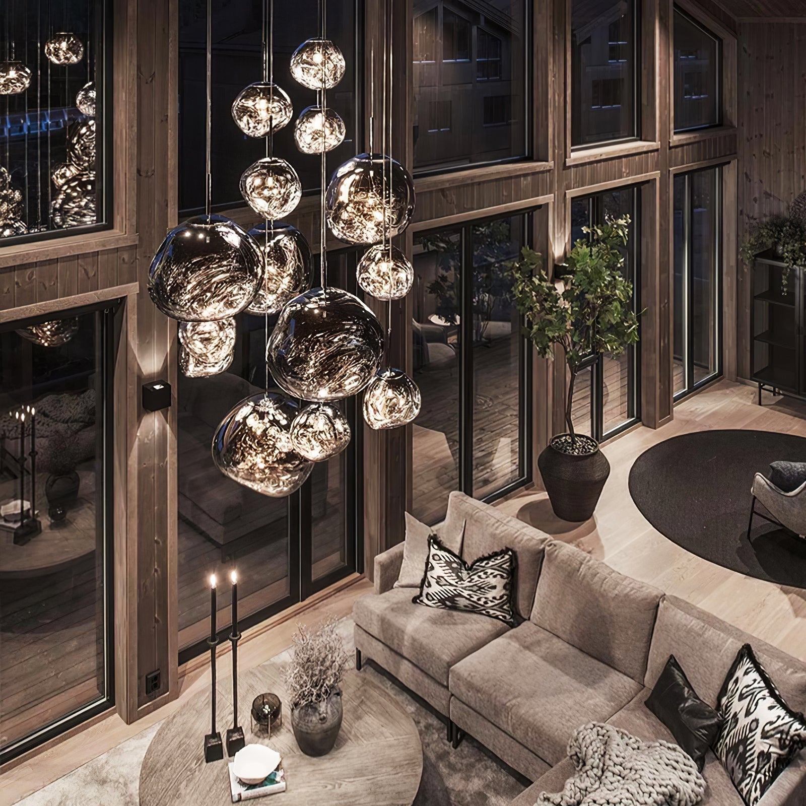 Solara Suspension en Verre Soufflé Cluster Irrégulier Sculptural - Neutralighting