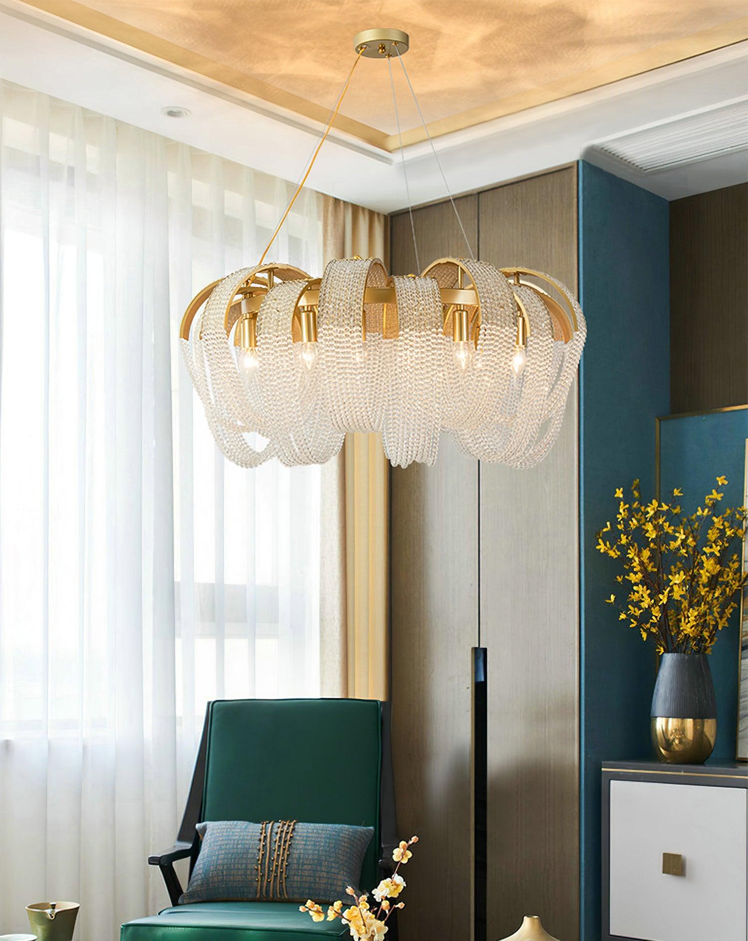 Lustra Chandelier Maille Cristal Doré Cascade Scintillante - Neutralighting