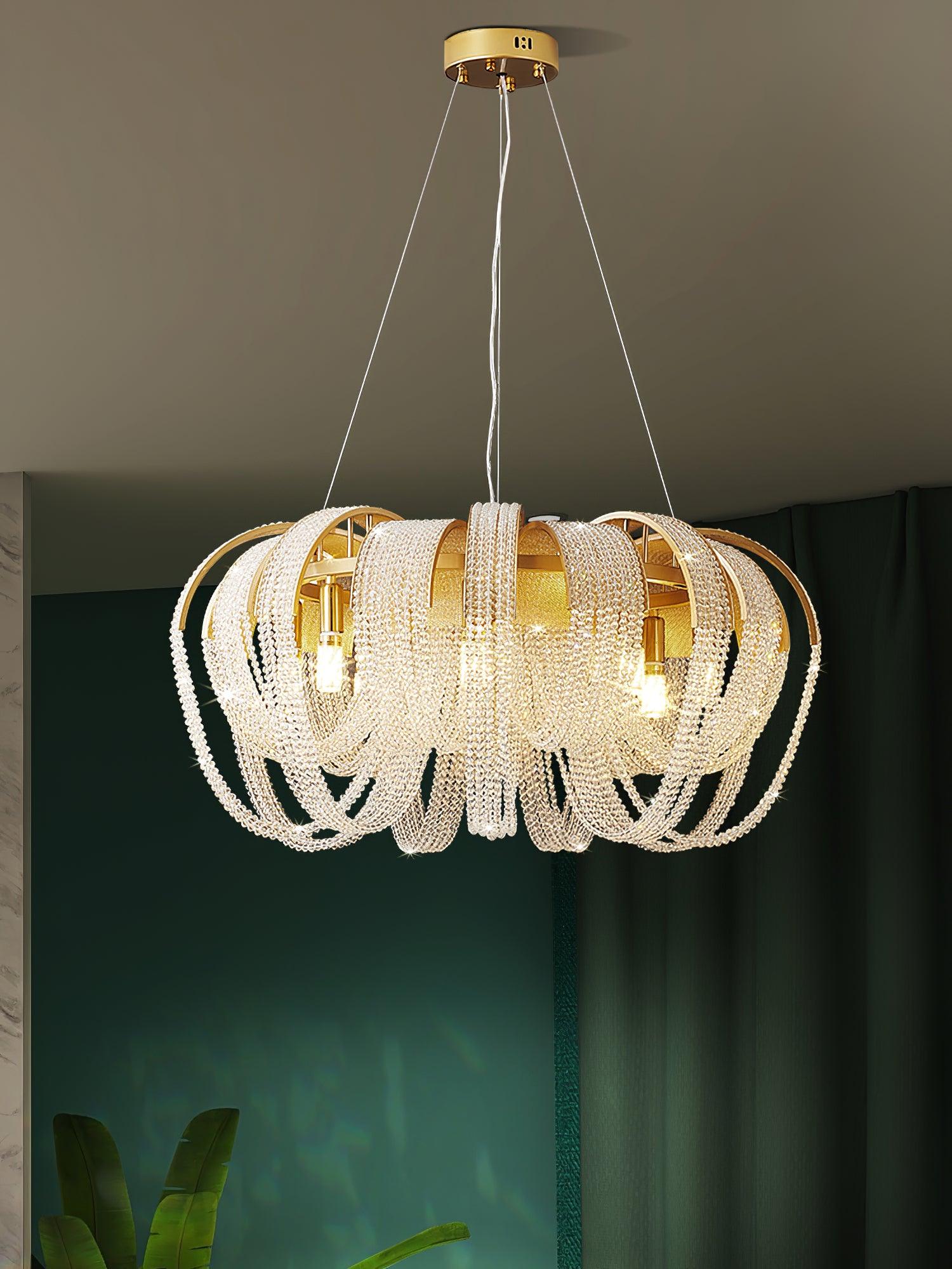 Lustra Chandelier Maille Cristal Doré Cascade Scintillante - Neutralighting