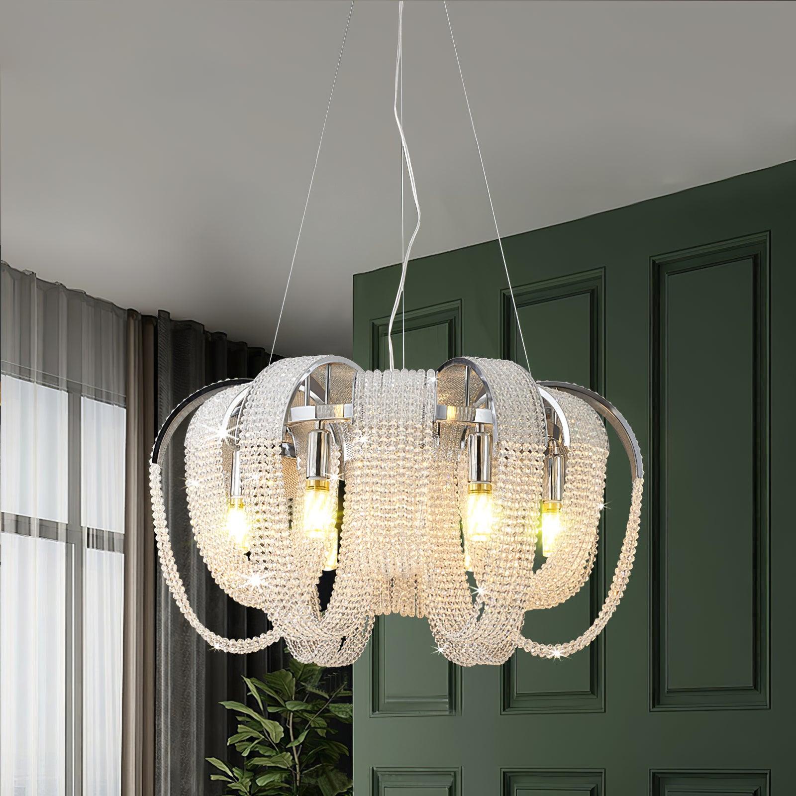Lustra Chandelier Maille Cristal Doré Cascade Scintillante - Neutralighting
