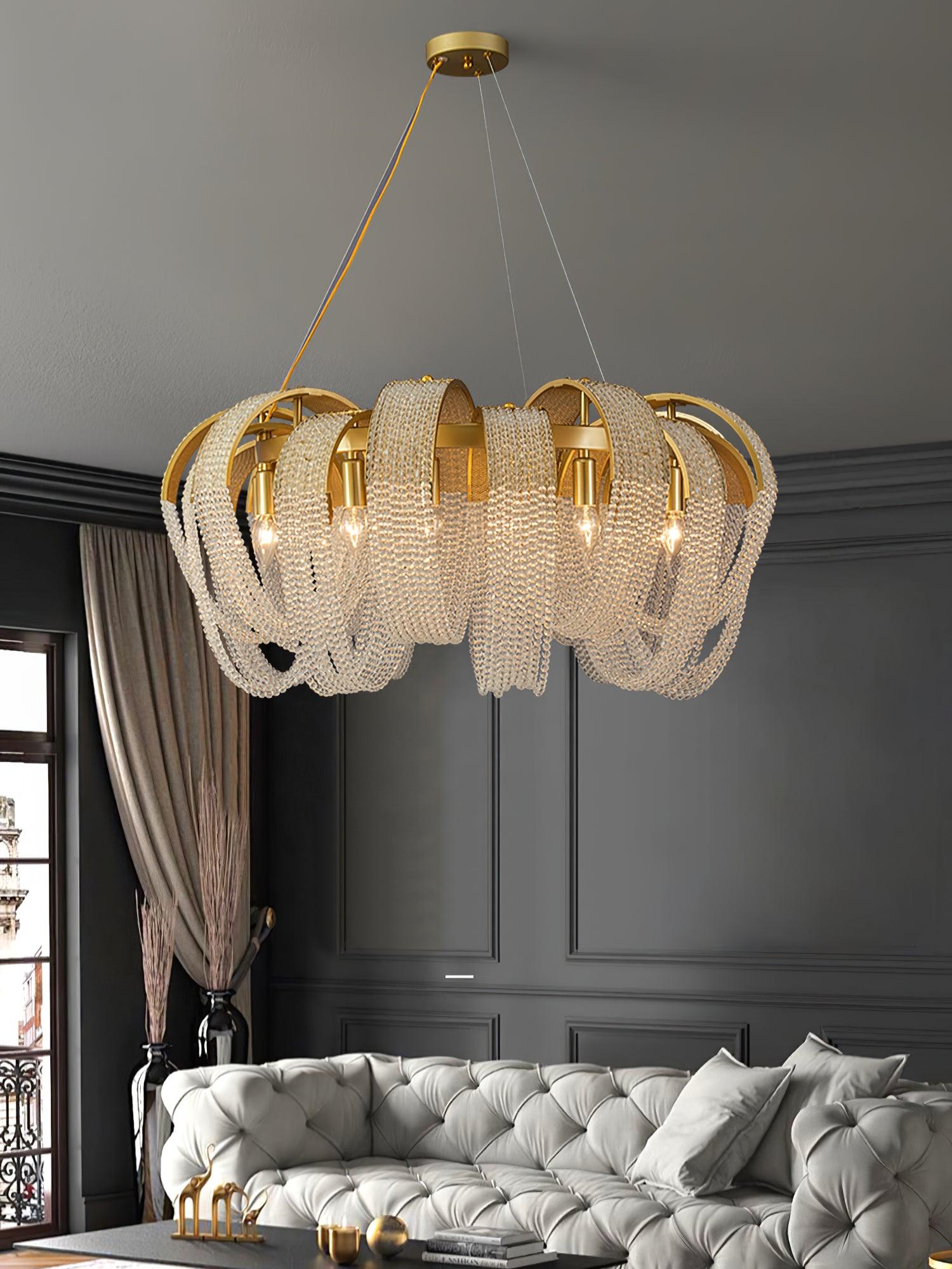 Lustra Chandelier Maille Cristal Doré Cascade Scintillante - Neutralighting