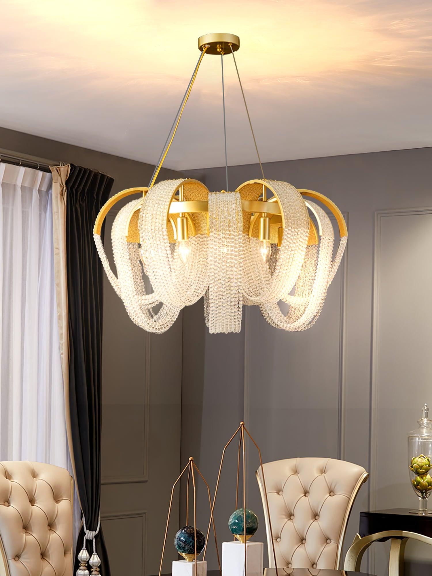 Lustra Chandelier Maille Cristal Doré Cascade Scintillante - Neutralighting