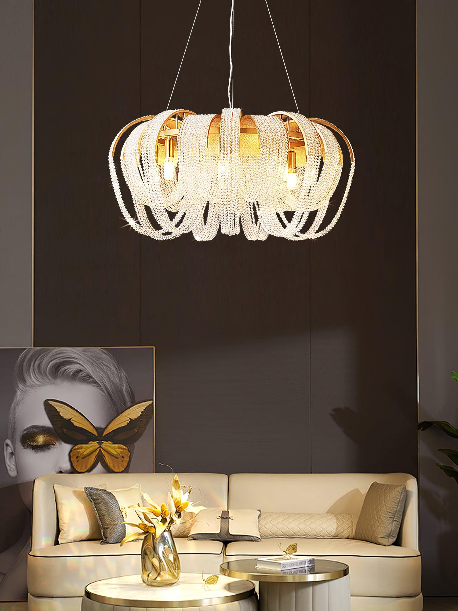 Lustra Chandelier Maille Cristal Doré Cascade Scintillante - Neutralighting