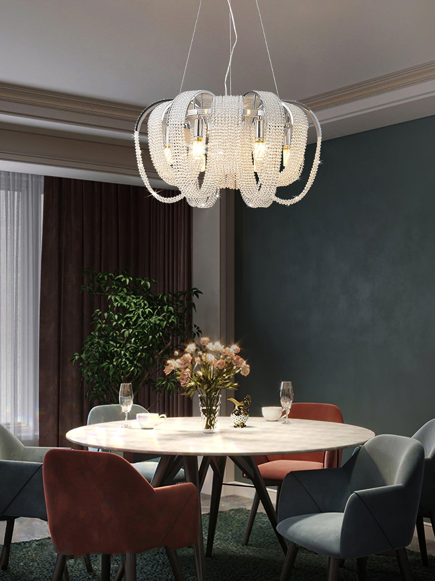 Lustra Chandelier Maille Cristal Doré Cascade Scintillante - Neutralighting