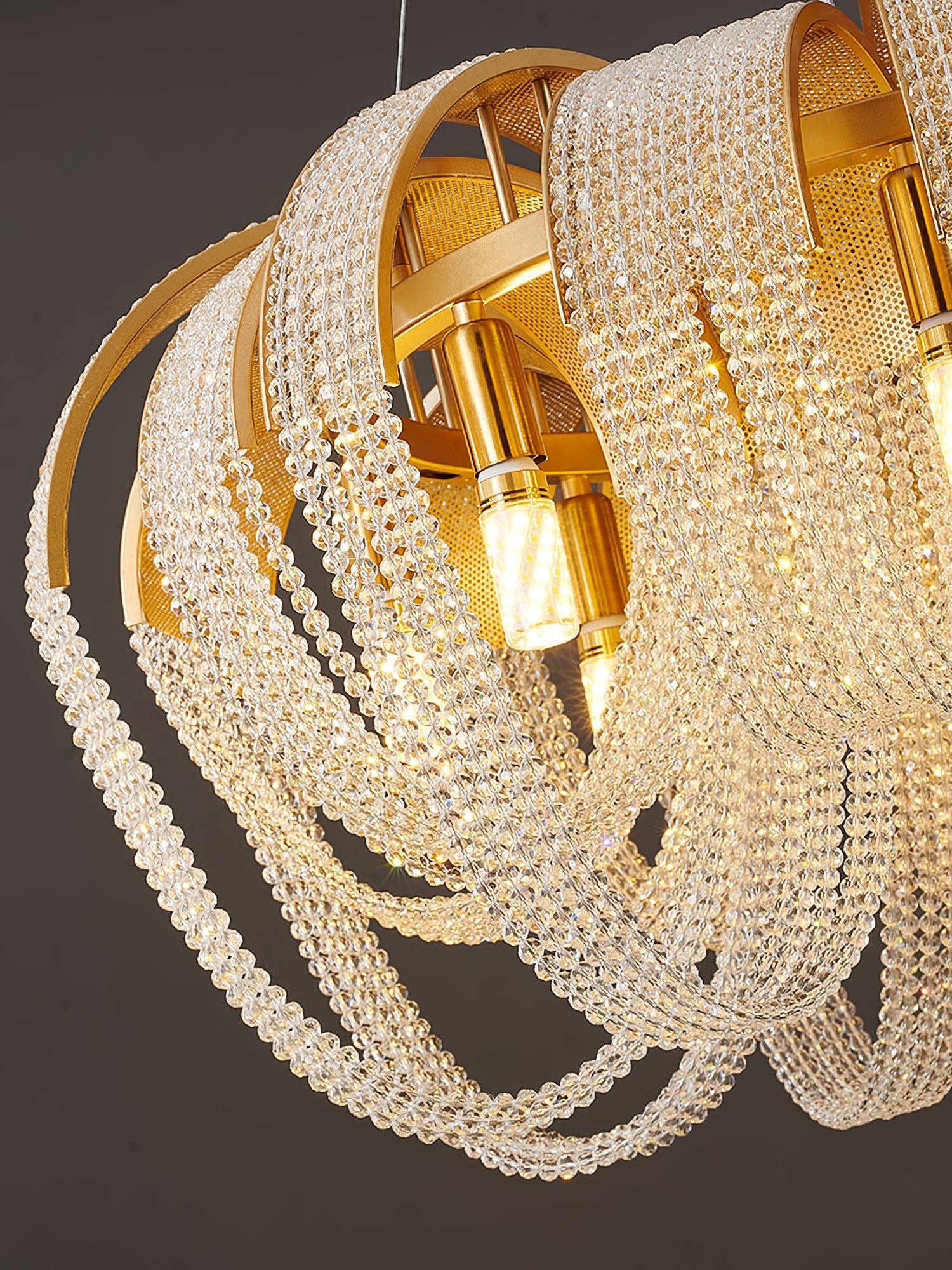 Lustra Chandelier Maille Cristal Doré Cascade Scintillante - Neutralighting