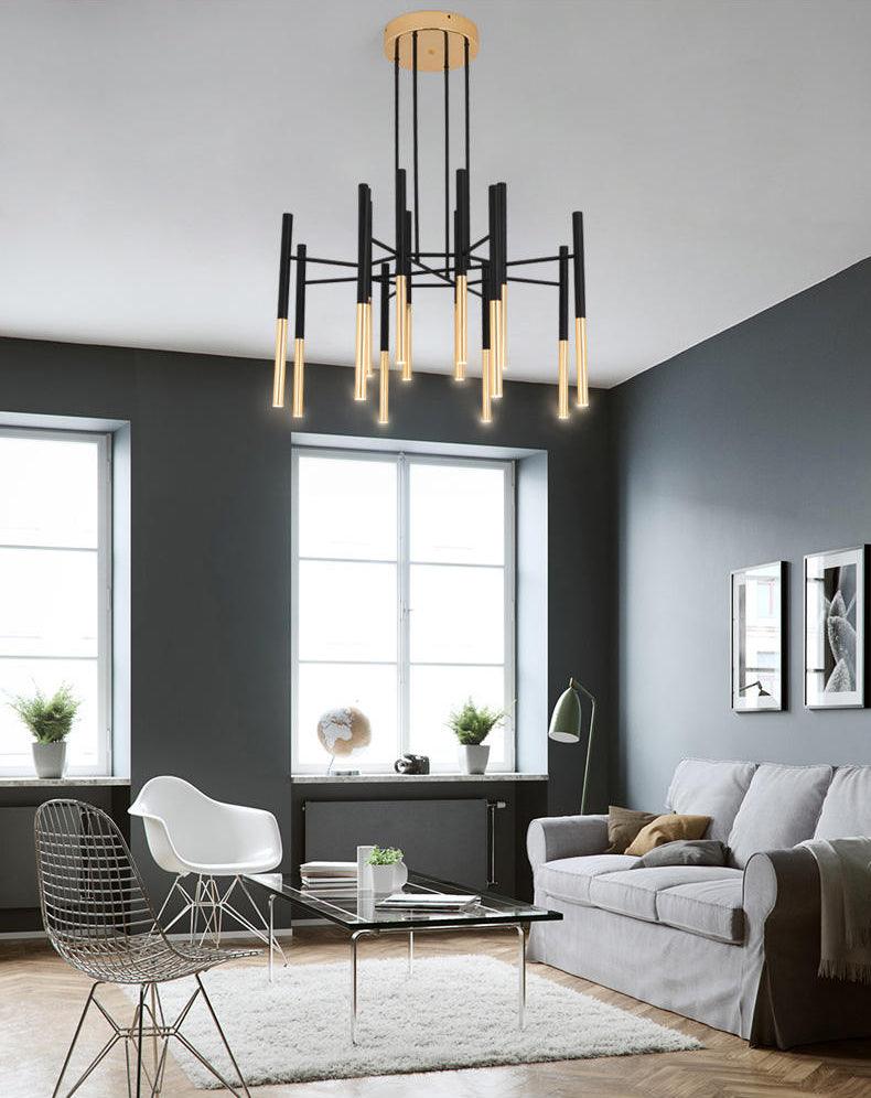 Solara Lustre Moderne Tiges Noir Or - Neutralighting