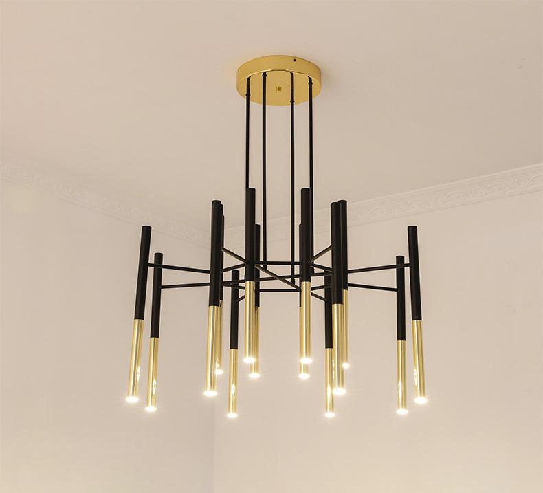 Solara Lustre Moderne Tiges Noir Or - Neutralighting