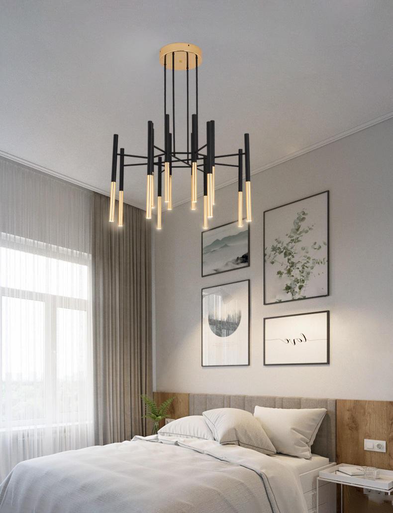 Solara Lustre Moderne Tiges Noir Or - Neutralighting