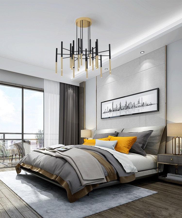 Solara Lustre Moderne Tiges Noir Or - Neutralighting