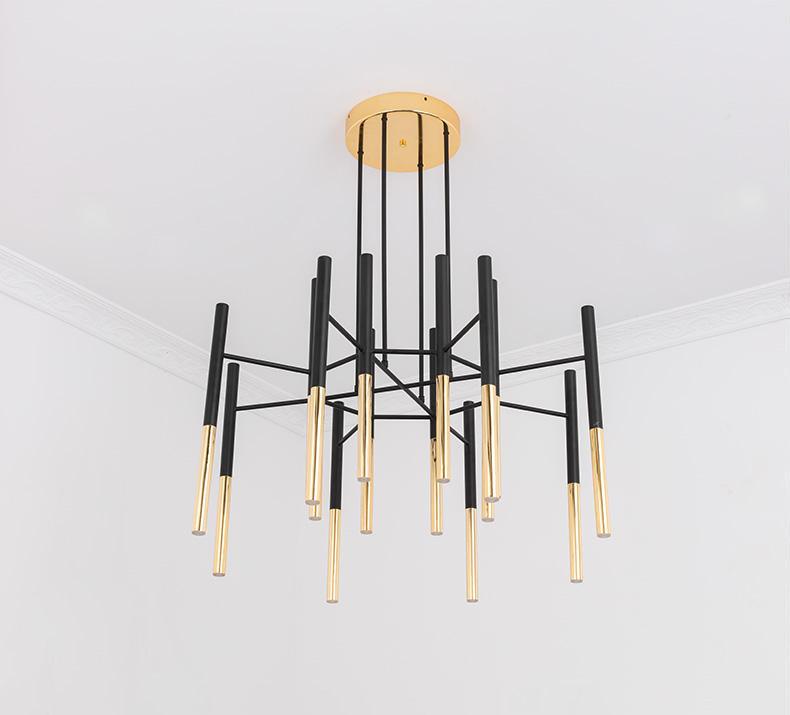 Solara Lustre Moderne Tiges Noir Or - Neutralighting