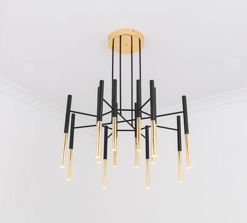 Solara Lustre Moderne Tiges Noir Or - Neutralighting