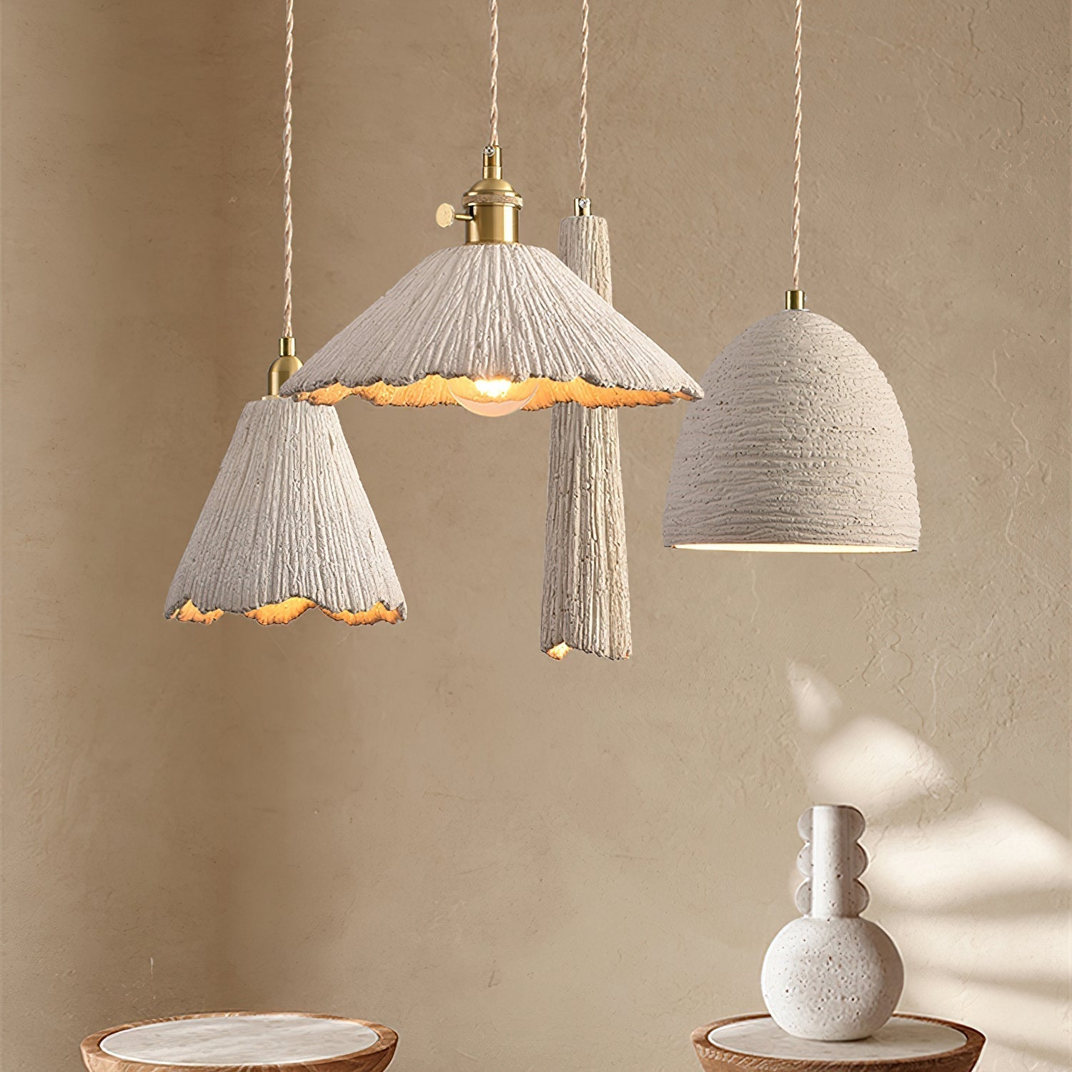Microcement Lampe suspendue avec abat-jour en tissu réglable - Neutralighting