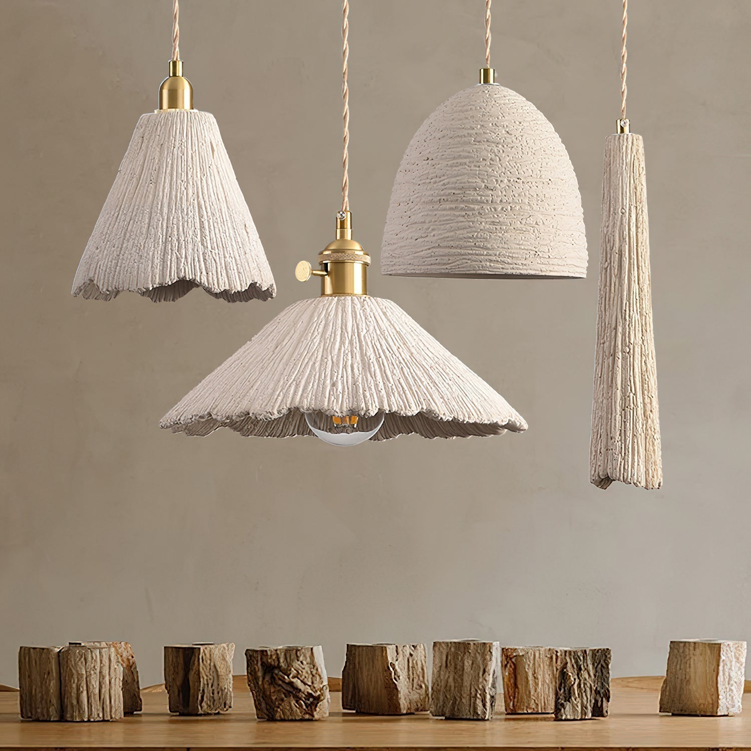 Microcement Lampe suspendue avec abat-jour en tissu réglable - Neutralighting