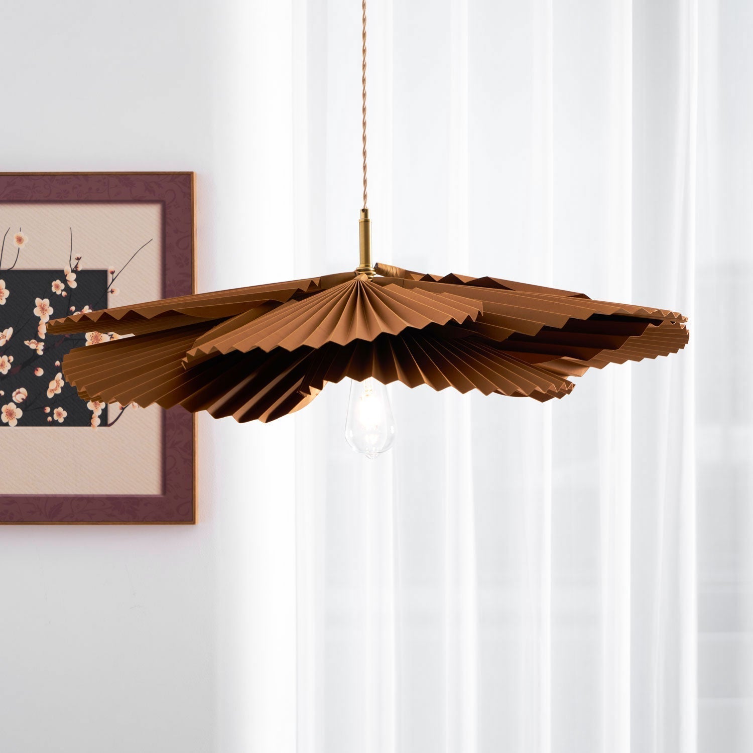 Pendant Lampe Avec Abat-jour Pétale en Papier Kraft Plissé Ambiance Chaleureuse - Neutralighting