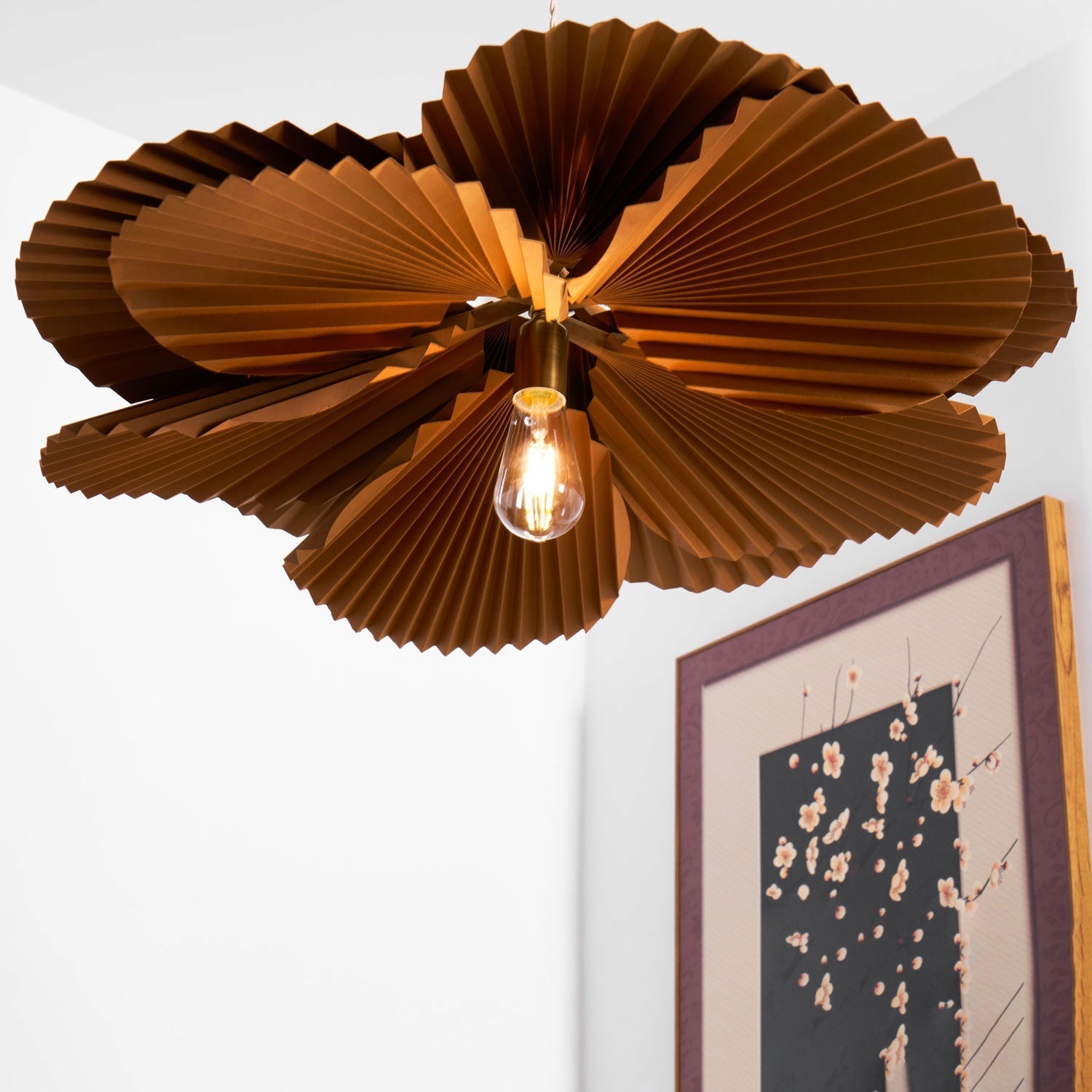 Pendant Lampe Avec Abat-jour Pétale en Papier Kraft Plissé Ambiance Chaleureuse - Neutralighting