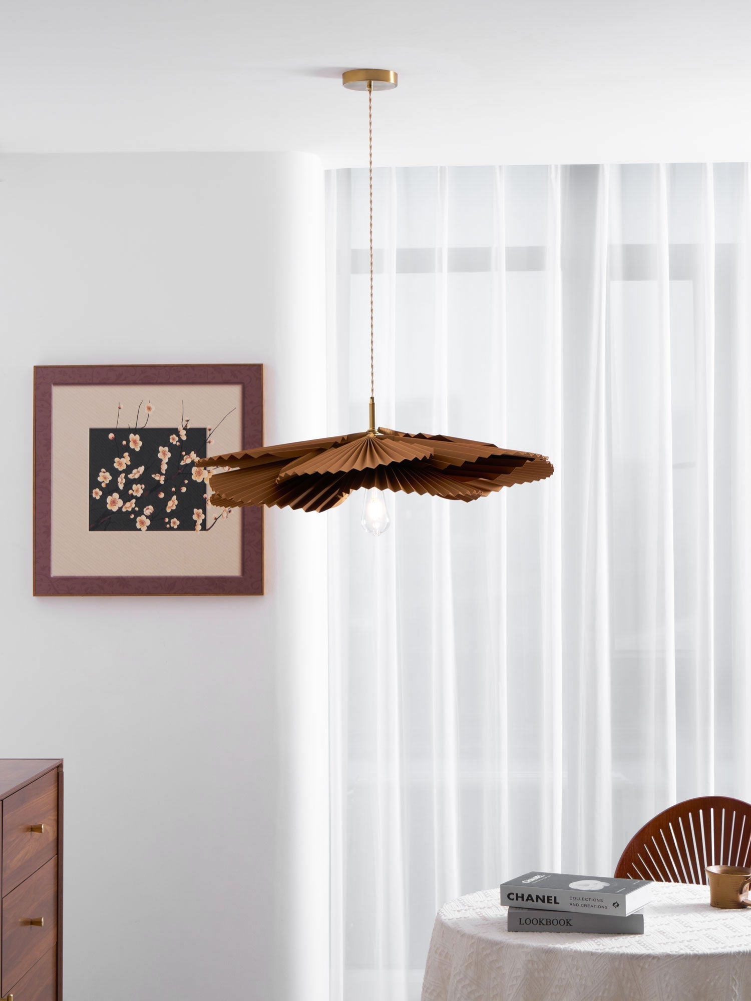 Pendant Lampe Avec Abat-jour Pétale en Papier Kraft Plissé Ambiance Chaleureuse - Neutralighting