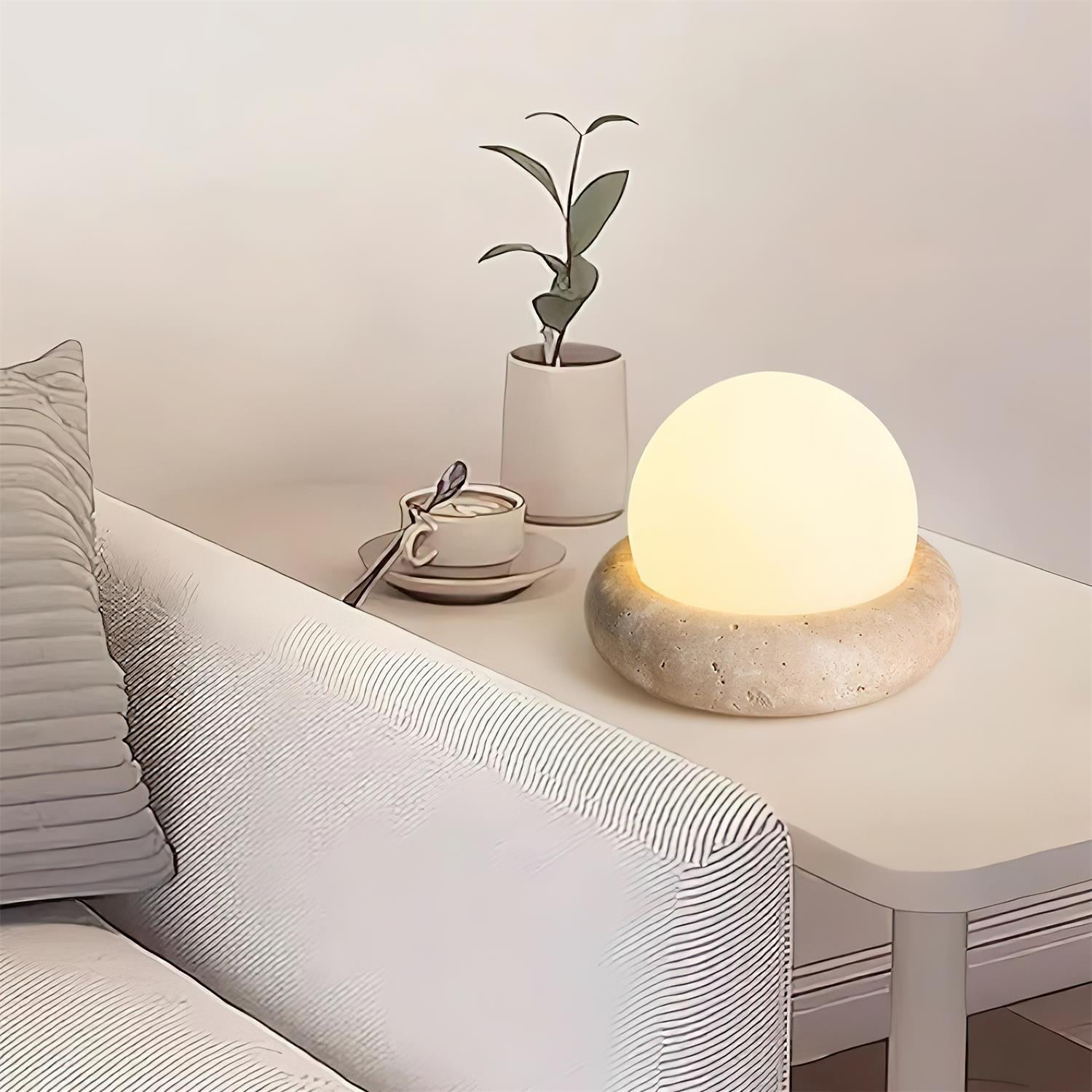 Riita Lampe de Table Mini Globe en Travertin Maga - Neutralighting