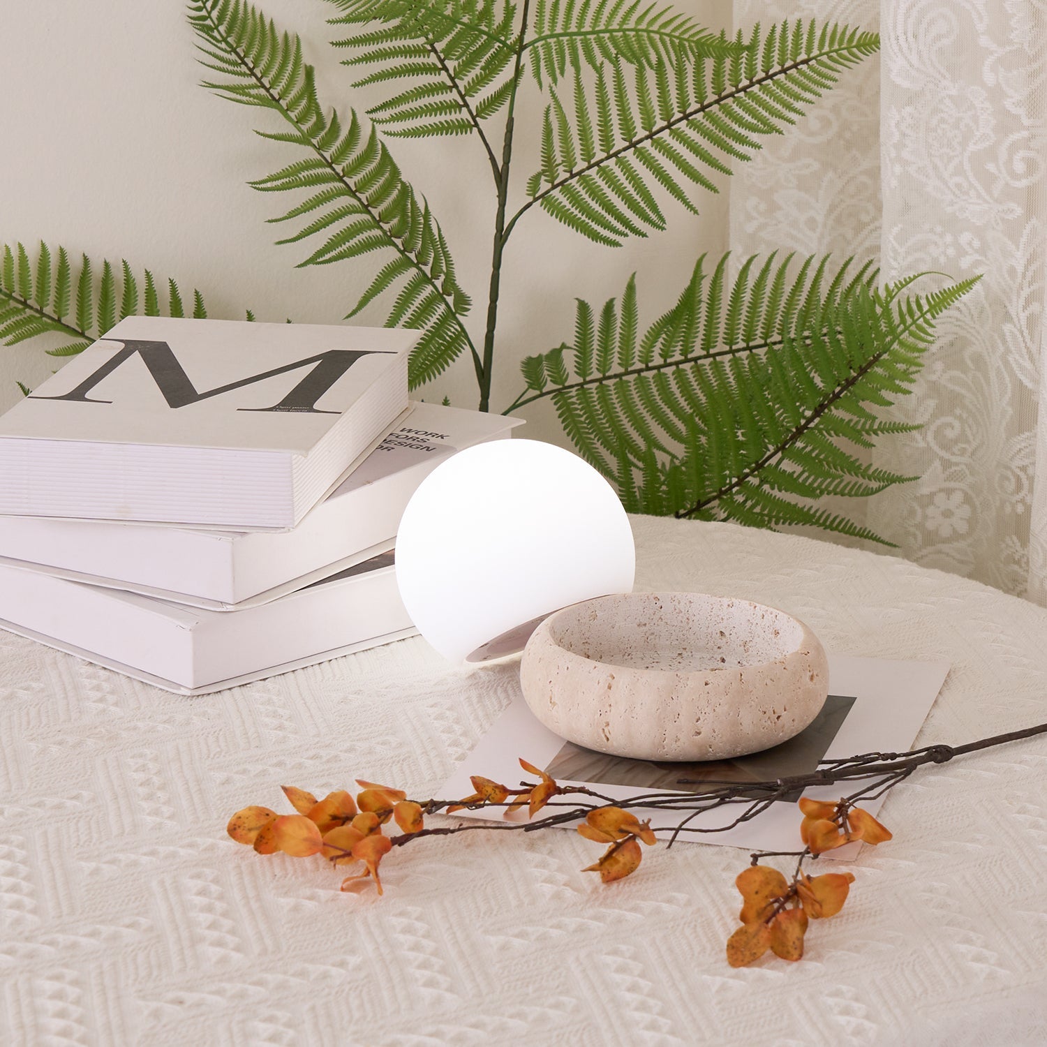 Riita Lampe de Table Mini Globe en Travertin Maga - Neutralighting