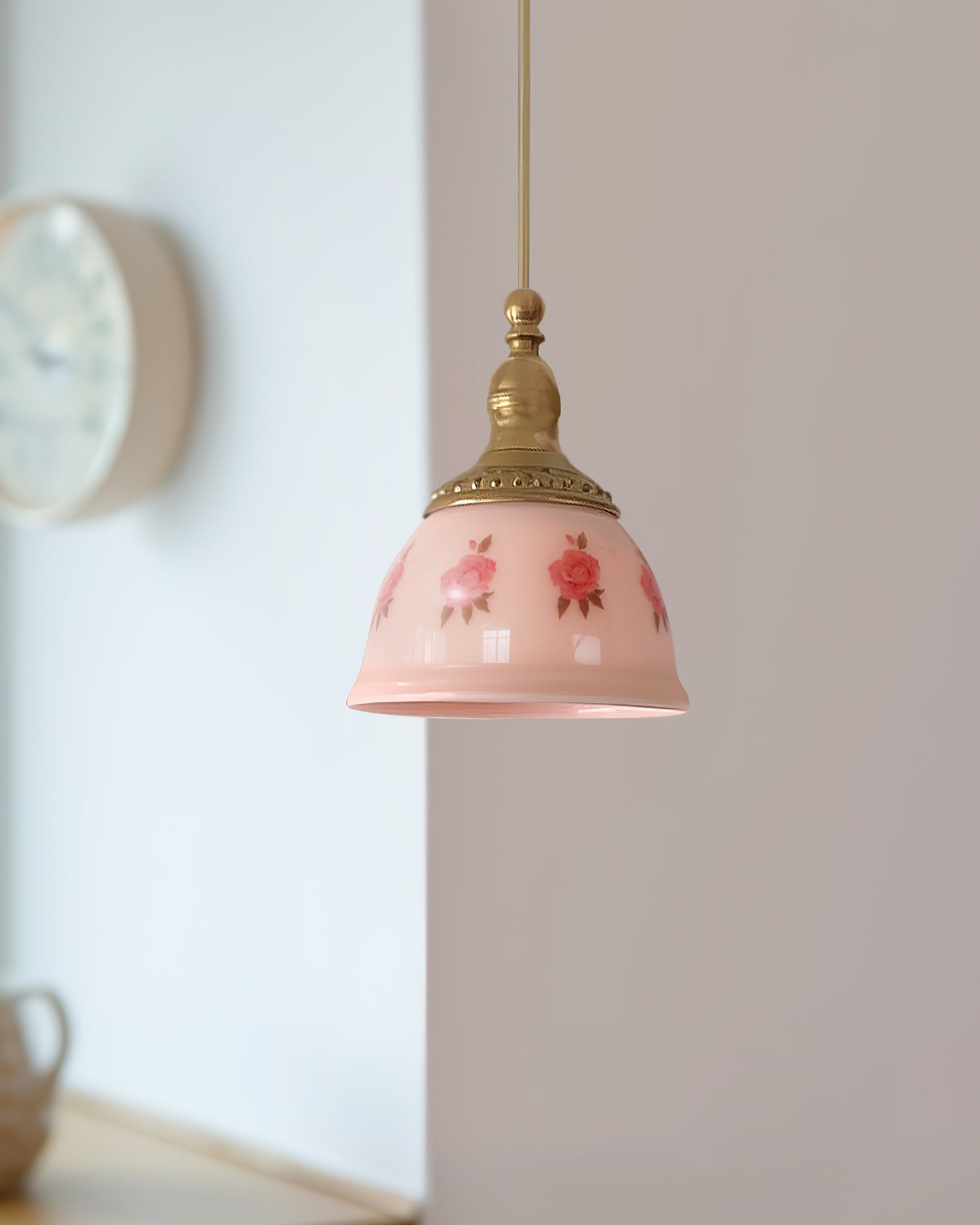 Suspension Laiton Verre Floral Modèle Dôme Ombre Ancien - Neutralighting