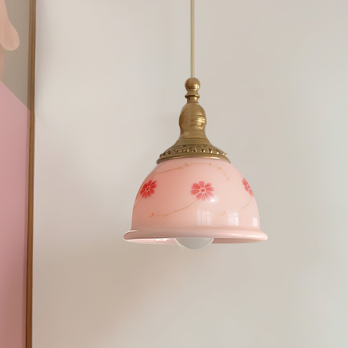 Suspension Laiton Verre Floral Modèle Dôme Ombre Ancien - Neutralighting