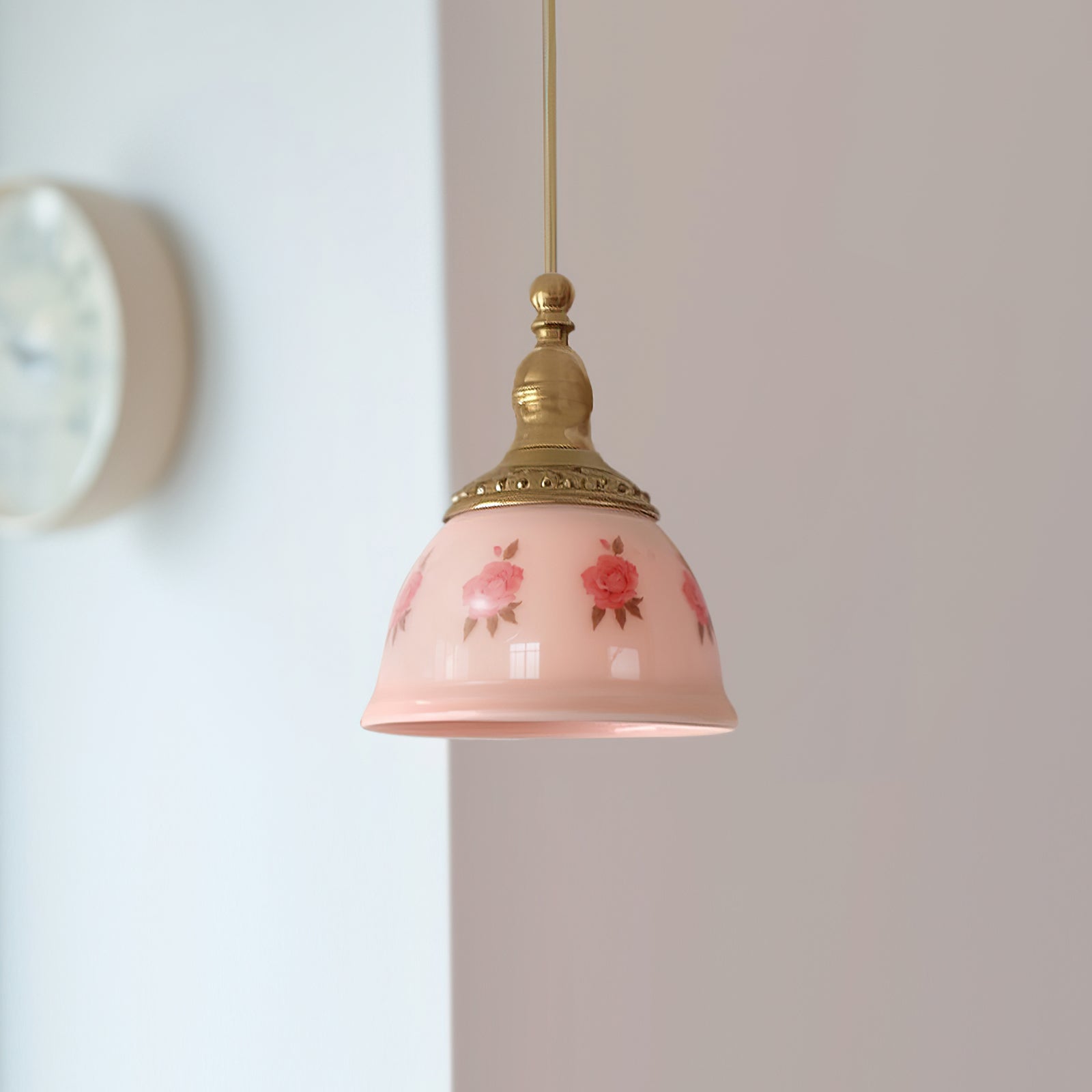 Suspension Laiton Verre Floral Modèle Dôme Ombre Ancien - Neutralighting