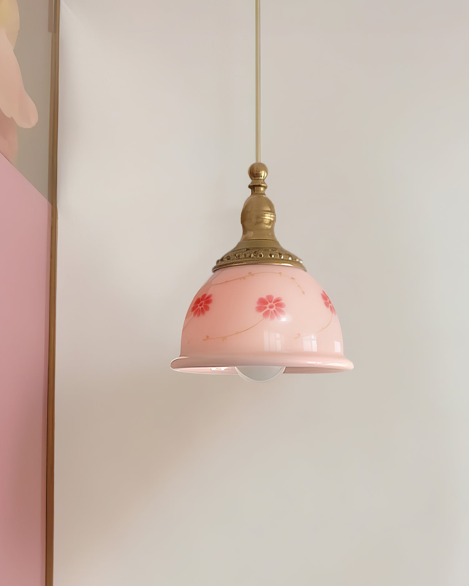 Suspension Laiton Verre Floral Modèle Dôme Ombre Ancien - Neutralighting