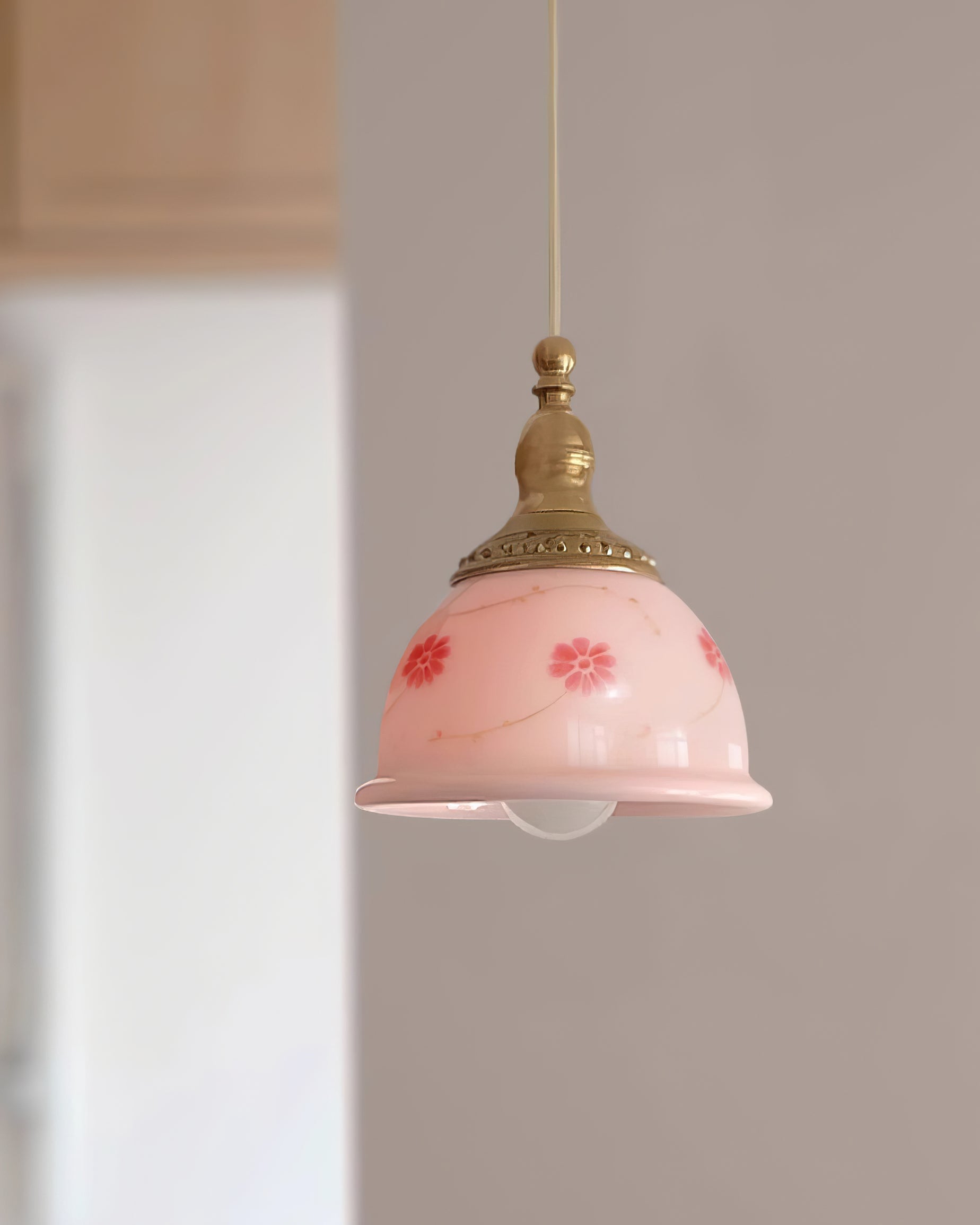 Suspension Laiton Verre Floral Modèle Dôme Ombre Ancien - Neutralighting