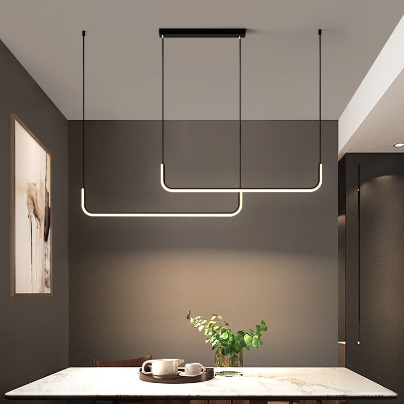 Clen Suspension Linéaire Minimaliste Or/Noir. Salon - Neutralighting
