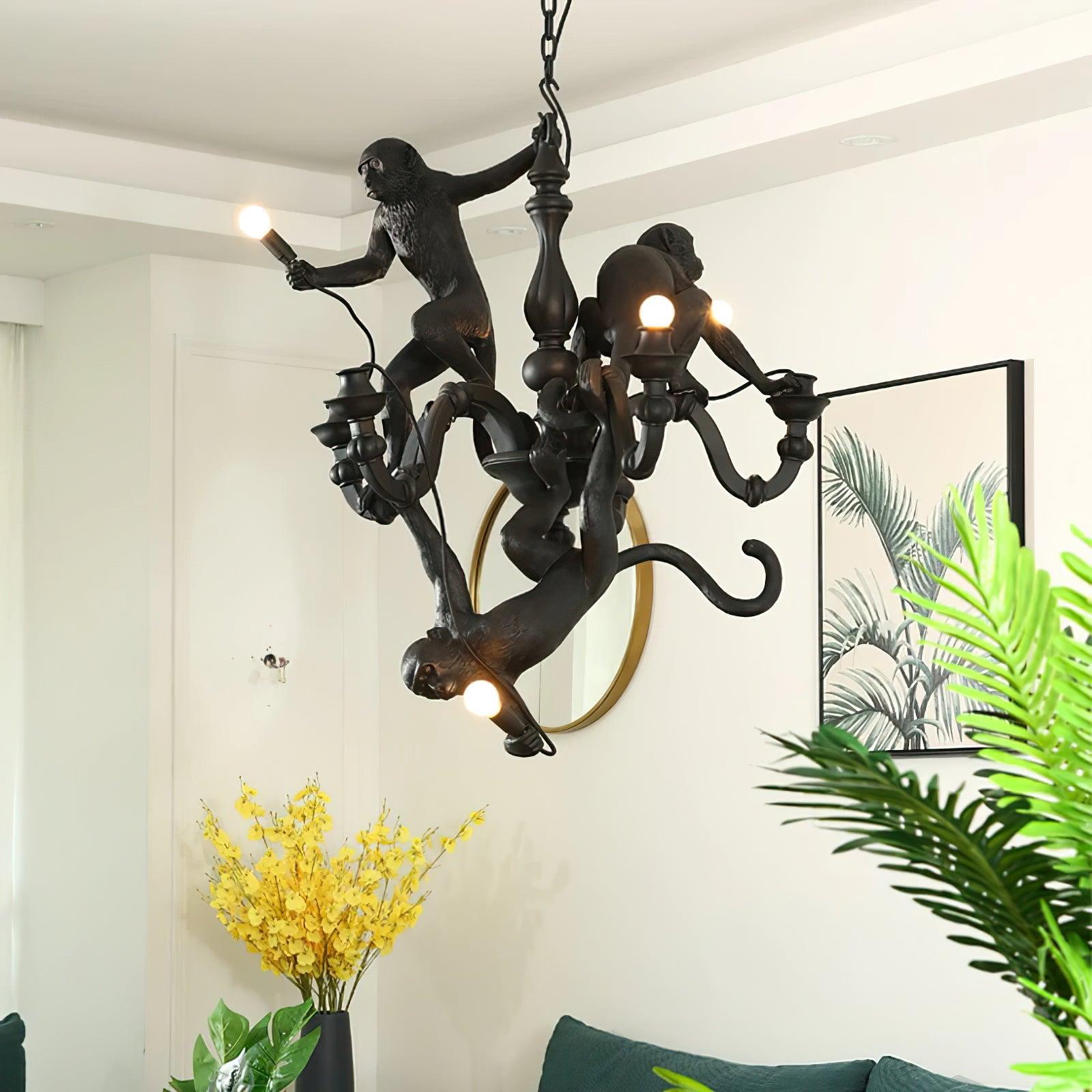 Lustra Chandelier Singe Noir Sculpture Ludique - Neutralighting