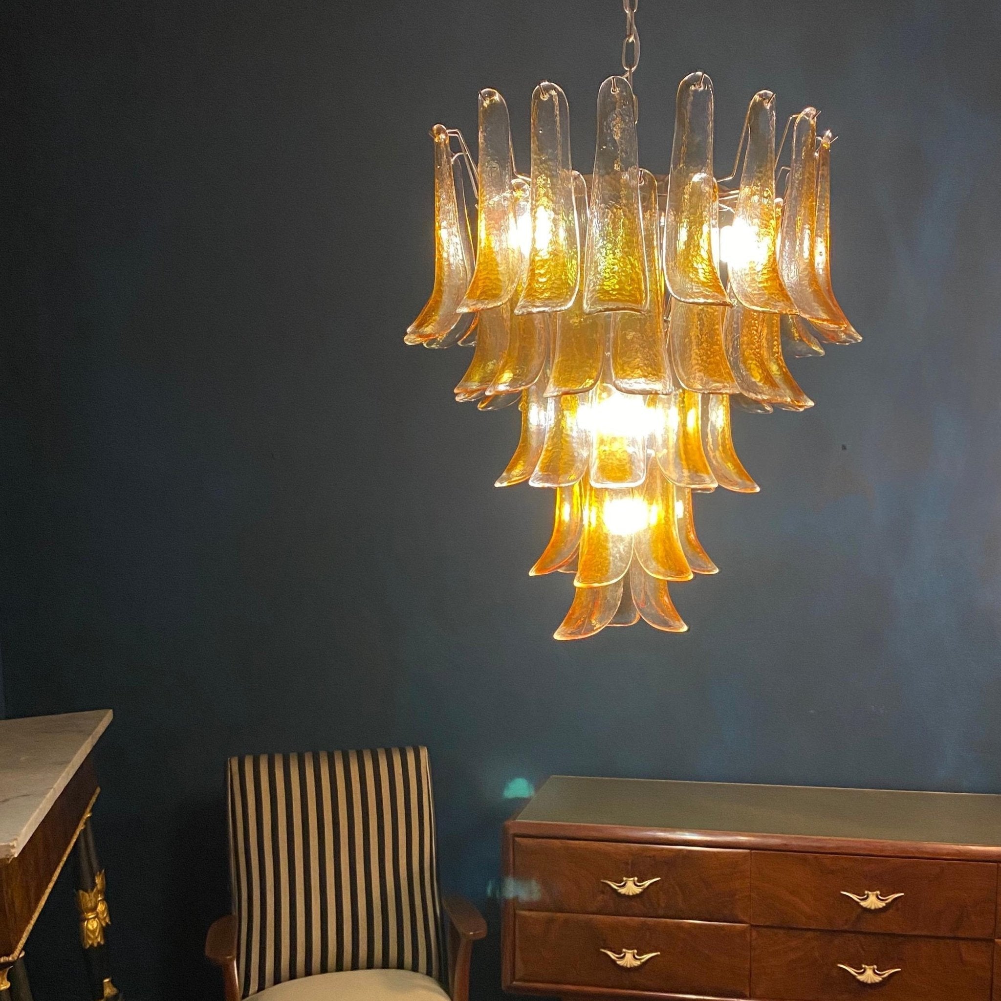 Aurora Chandelier Amber Petals Murano Glass Layered Lotus - Letslighting