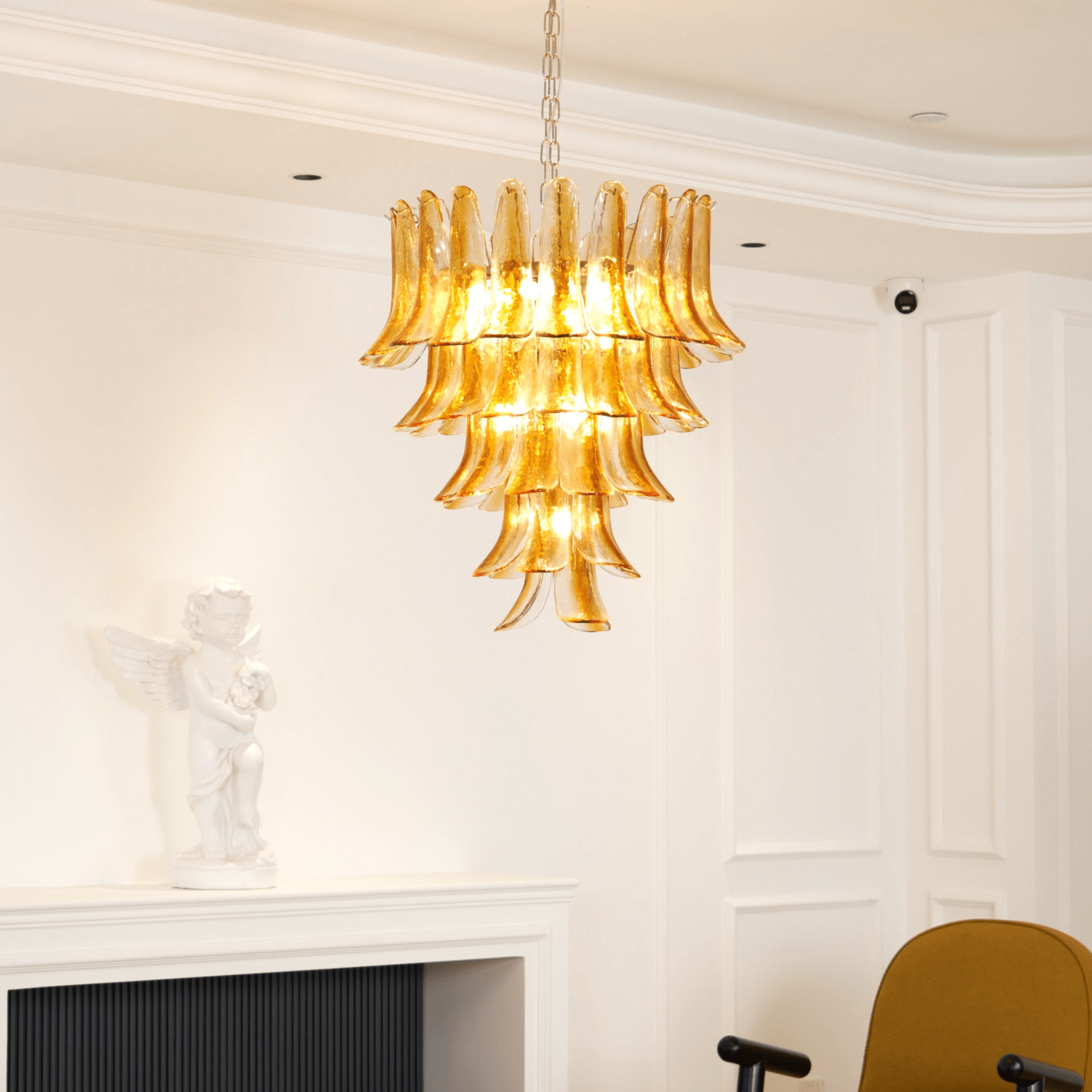 Aurora Chandelier Amber Lily Murano Glass Layered Centerpiece - Letslighting
