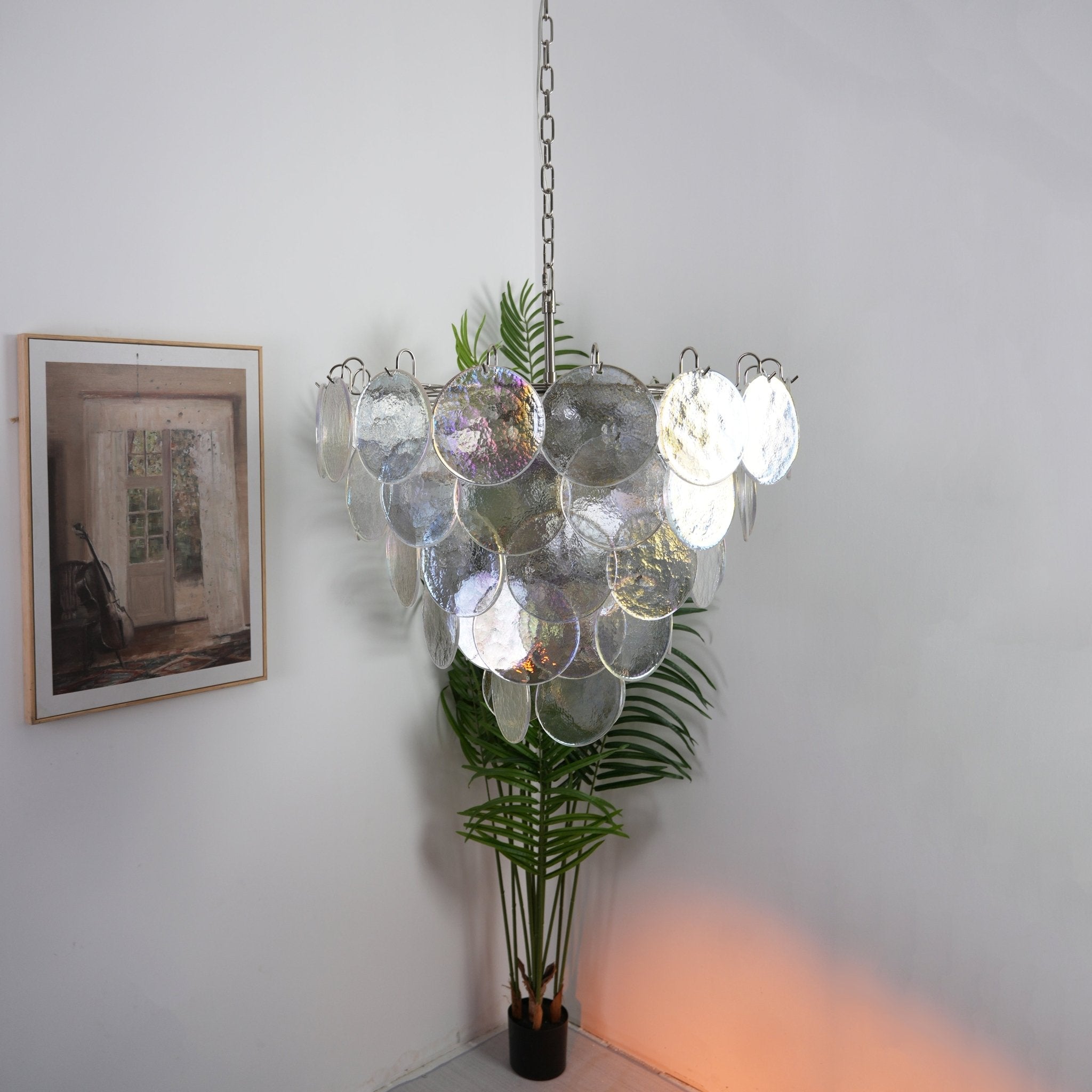 Aurora Chandelier Iridescent Murano Glass Disc - Letslighting