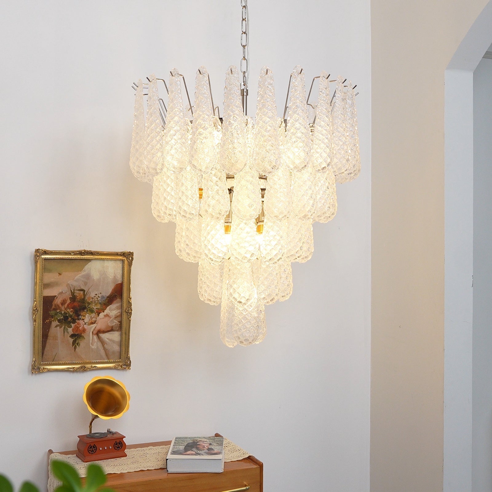 Aurora Chandelier Clear Murano Glass Dewdrop Layered - Letslighting
