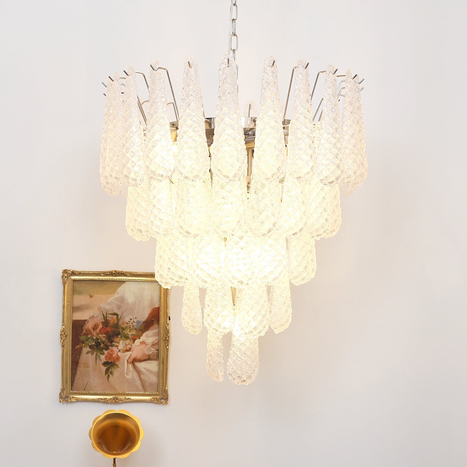 Aurora Chandelier Clear Murano Glass Dewdrop Layered - Letslighting