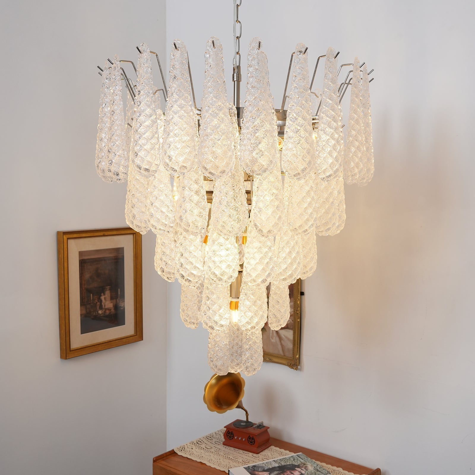 Aurora Chandelier Clear Murano Glass Dewdrop Layered - Letslighting