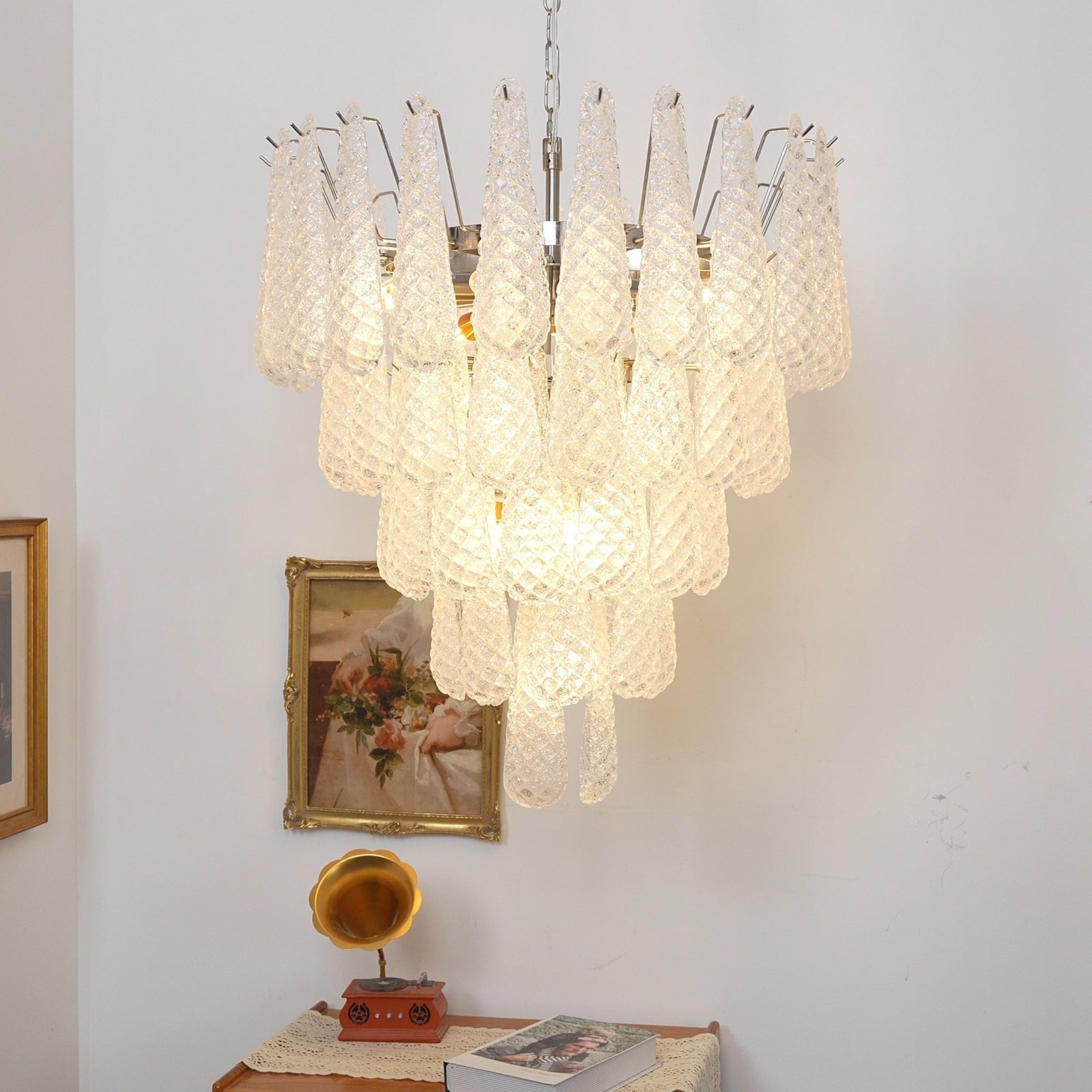 Aurora Chandelier Clear Murano Glass Dewdrop Layered - Letslighting