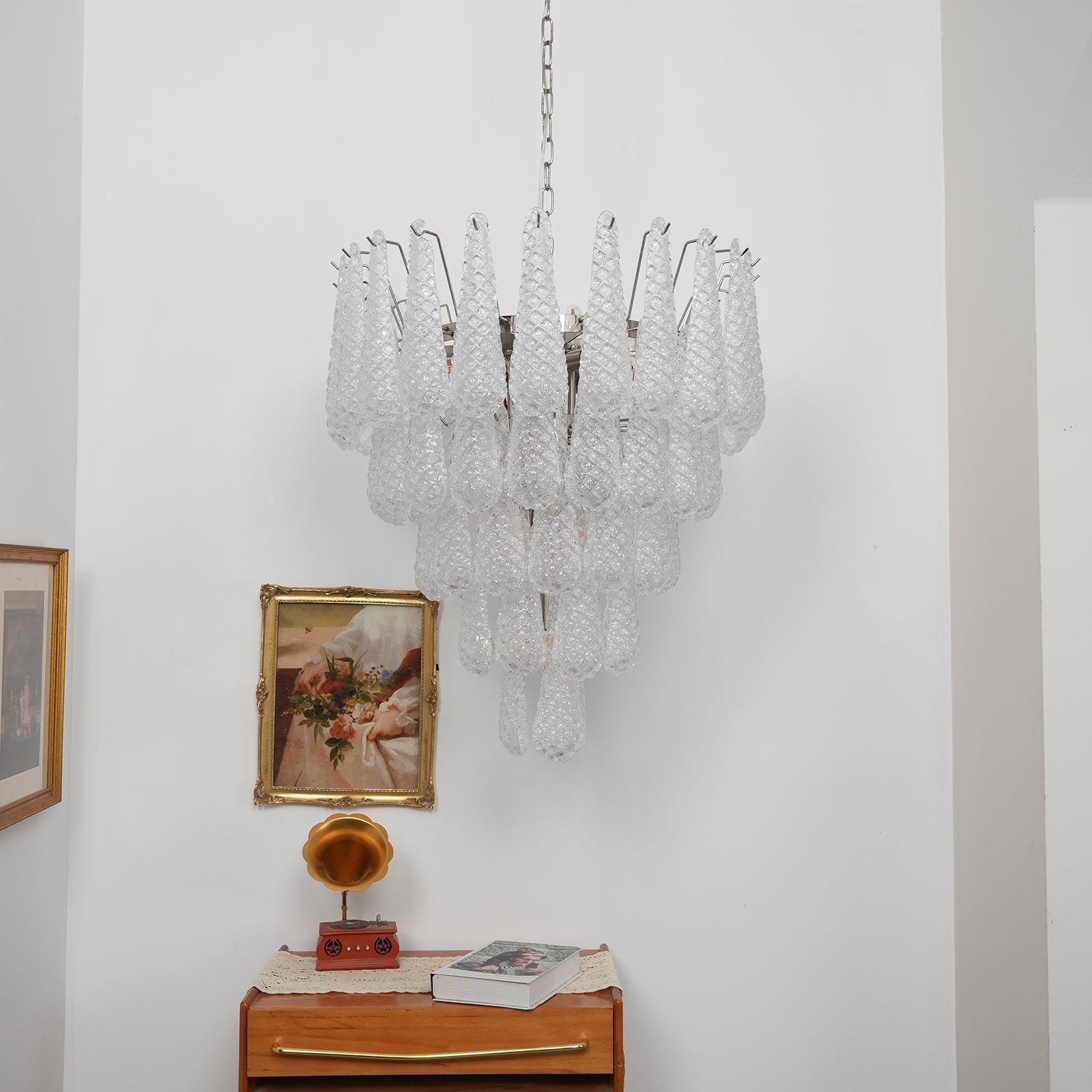Aurora Chandelier Clear Murano Glass Dewdrop Layered - Letslighting