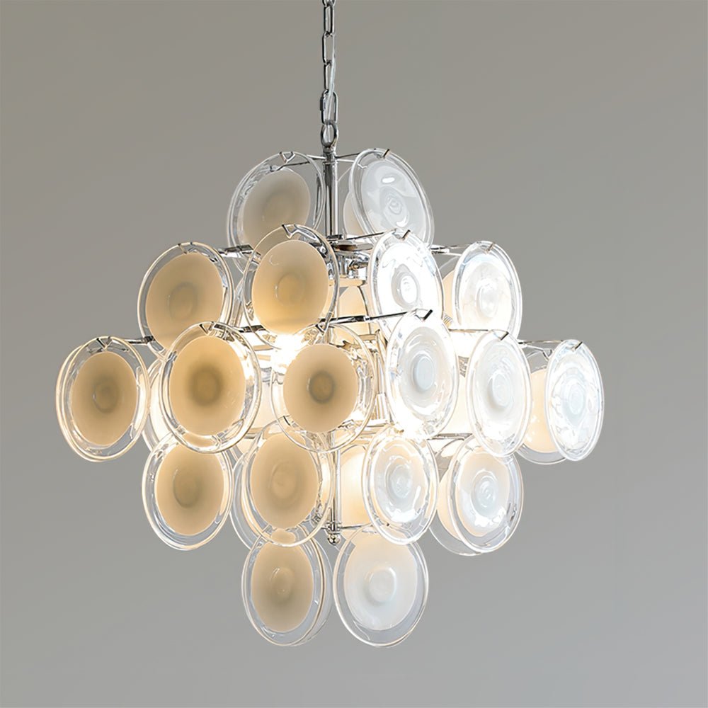 Aurora Chandelier White Murano Glass Discs Cluster - Letslighting