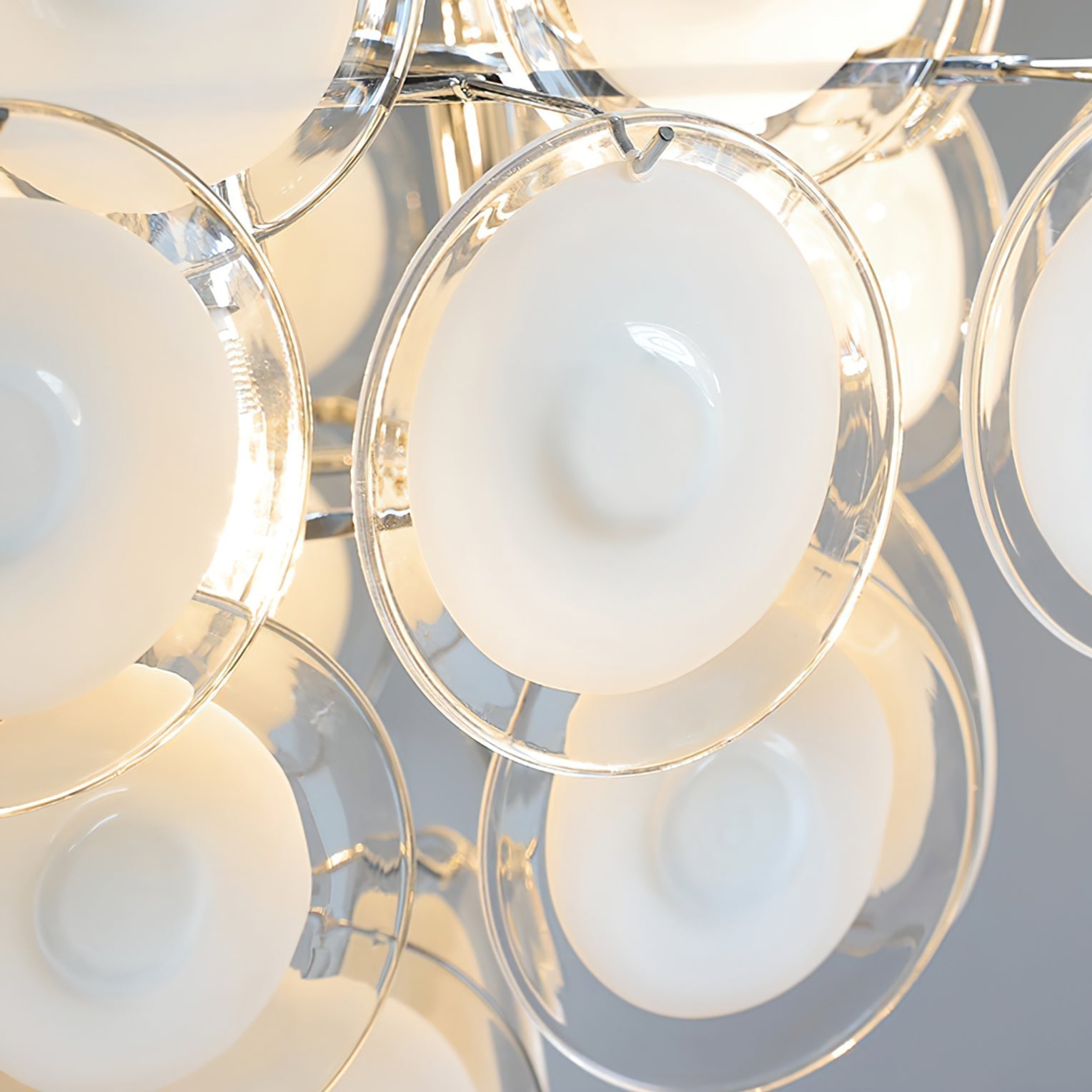 Aurora Chandelier White Murano Glass Discs Cluster - Letslighting