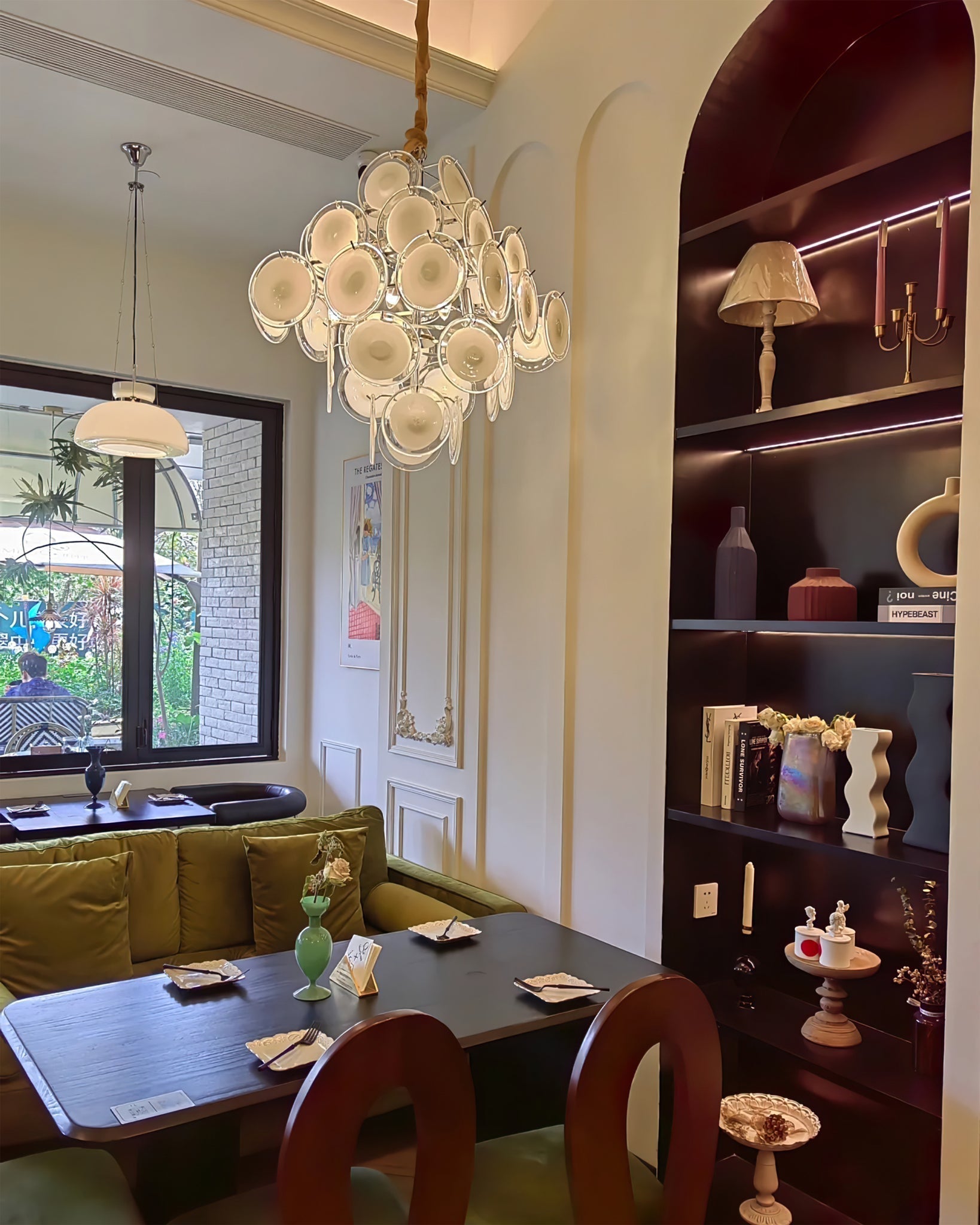 Aurora Chandelier White Murano Glass Discs Cluster - Letslighting