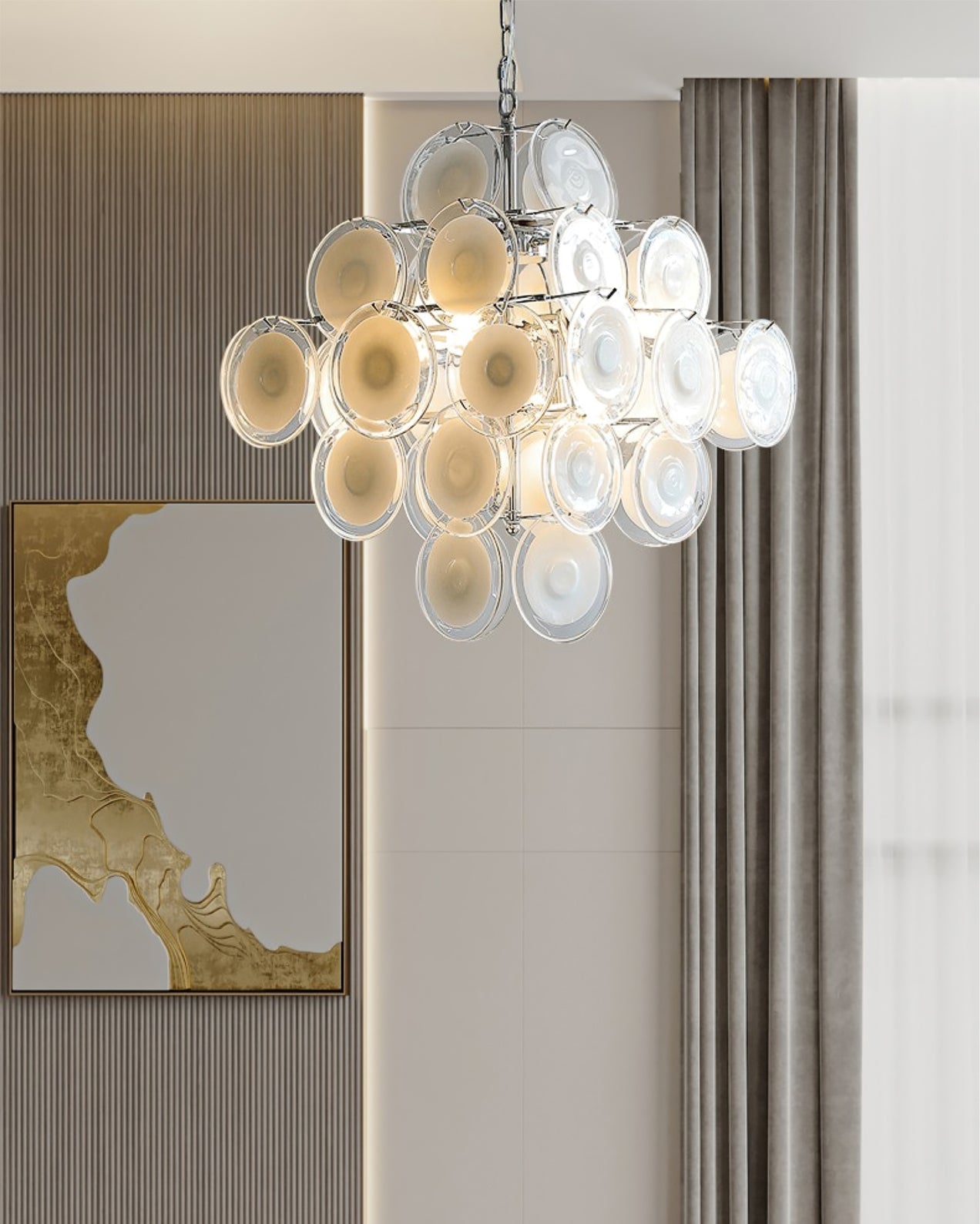 Aurora Chandelier White Murano Glass Discs Cluster - Letslighting
