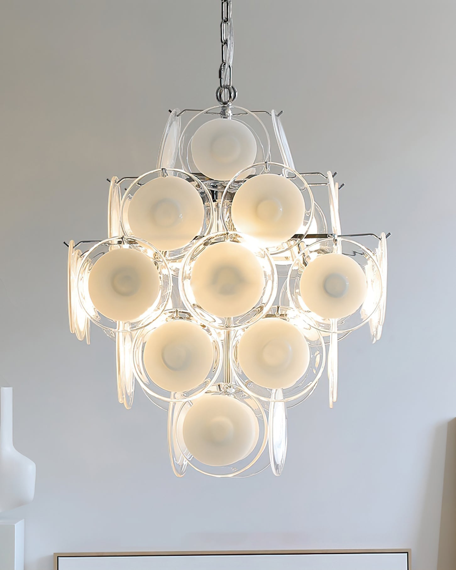 Aurora Chandelier White Murano Glass Discs Cluster - Letslighting