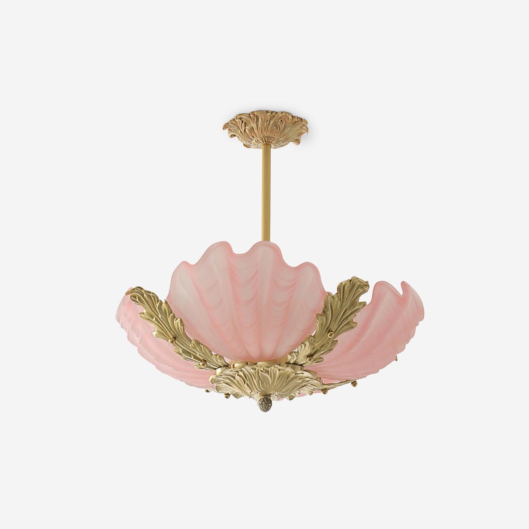Lampe Pendante Coquille Murano Rose avec Barre Laiton Baroque Flair Artistique - Neutralighting