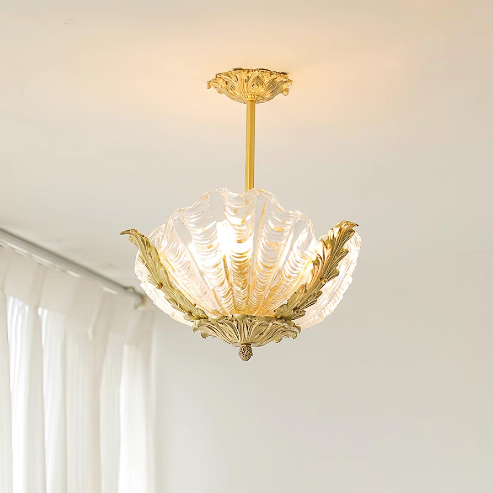 Lampe Pendante Coquille Murano Rose avec Barre Laiton Baroque Flair Artistique - Neutralighting