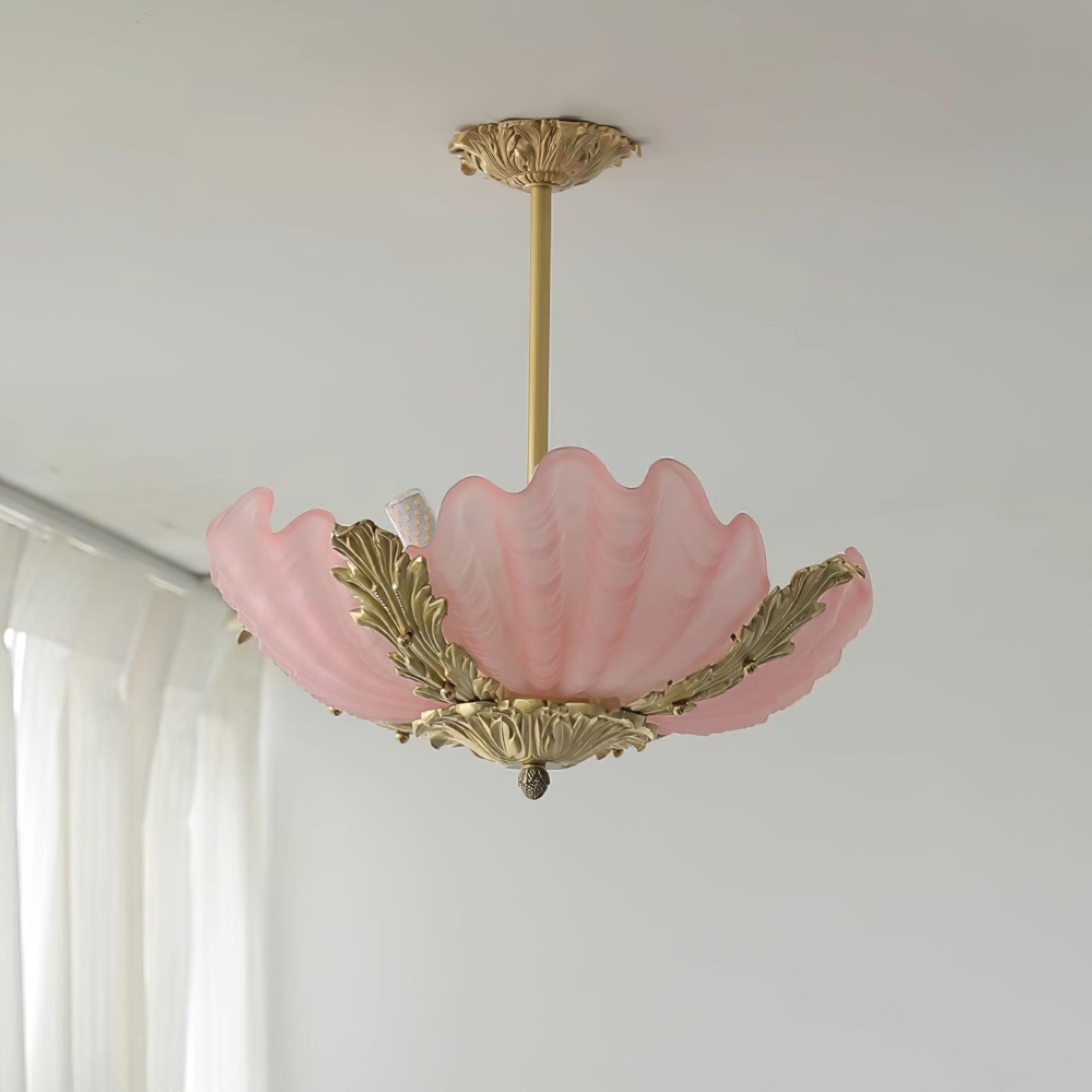 Lampe Pendante Coquille Murano Rose avec Barre Laiton Baroque Flair Artistique - Neutralighting