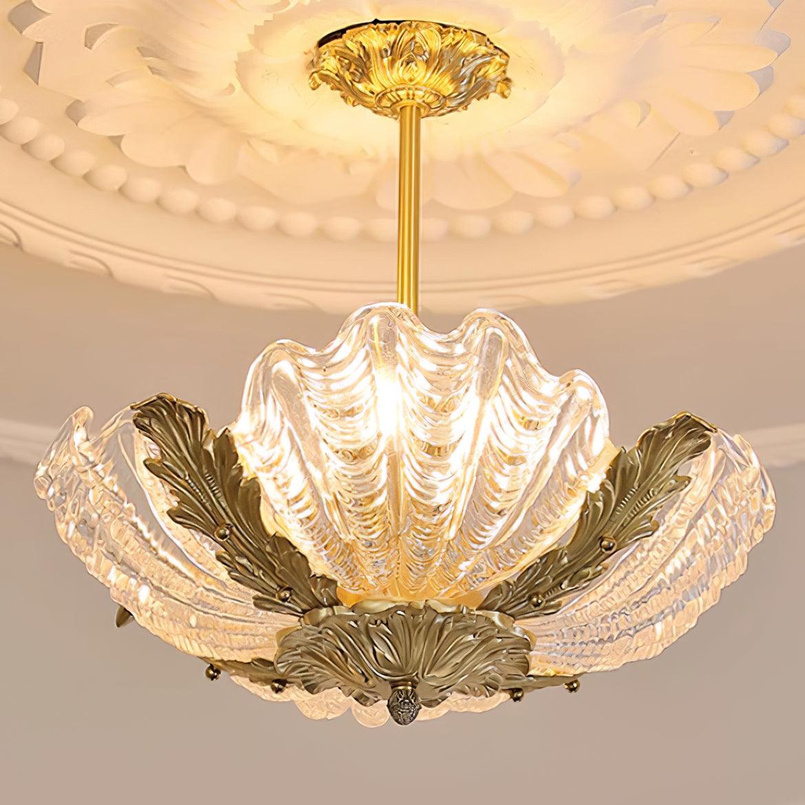 Lampe Pendante Coquille Murano Rose avec Barre Laiton Baroque Flair Artistique - Neutralighting