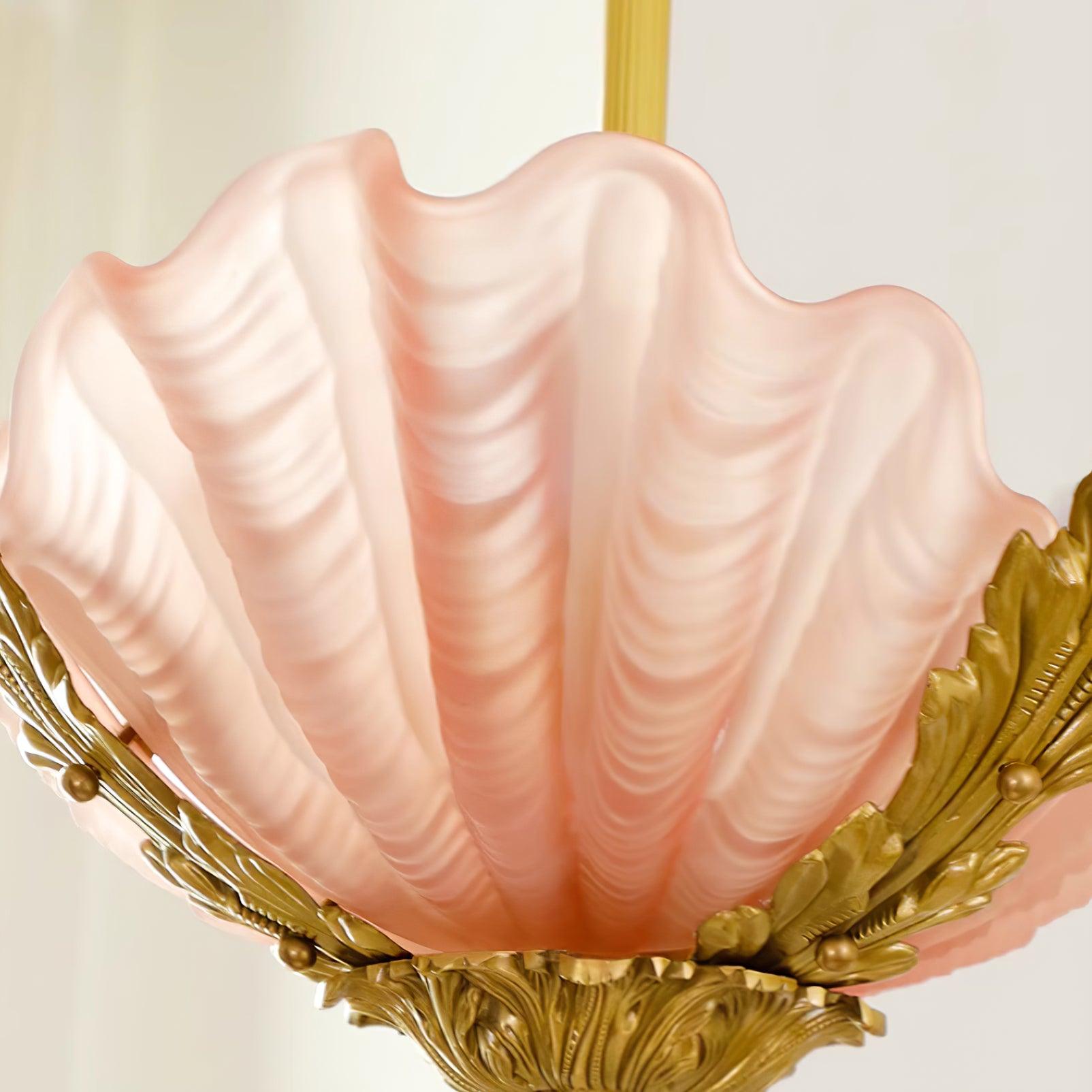 Lampe Pendante Coquille Murano Rose avec Barre Laiton Baroque Flair Artistique - Neutralighting